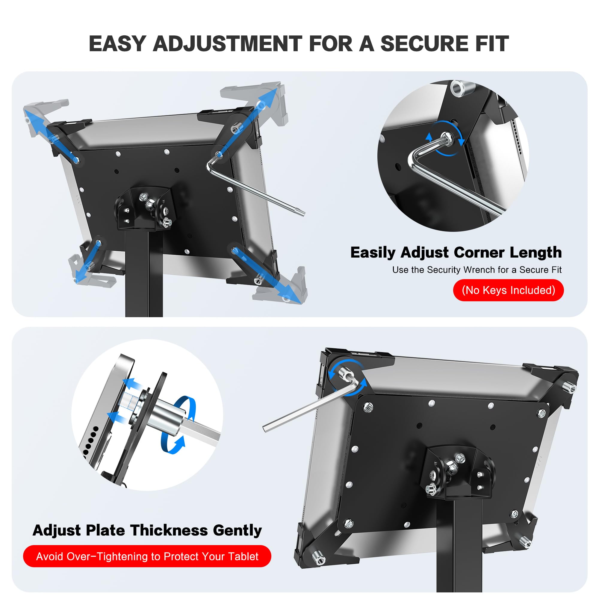 AboveTEK Soporte de Suelo antirrobo para iPad, quiosco POS con Cerradura, Altura Ajustable, rotación 360°, Base y gestión de Cables Ocultas, Compatible con 9,7-13 Pulgadas iPads/iPad Pro/Air(Negro)
