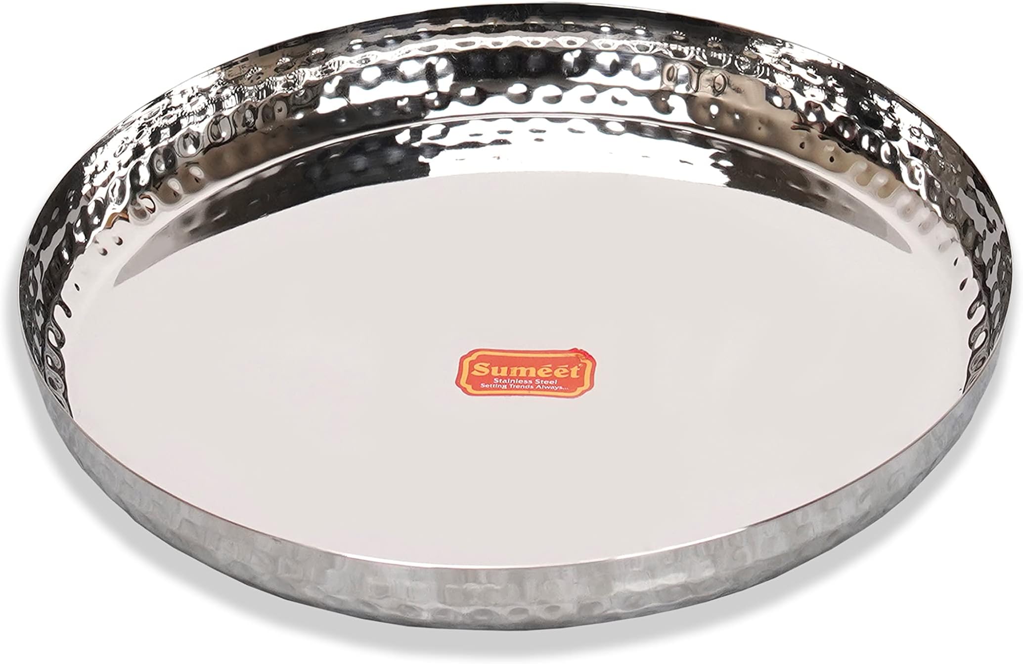 Stainless Steel Handcrafted Hammered Texture Heavy Gauge Mirror Finish Royal Dinner Plate 1pc, 29.5cm Dia