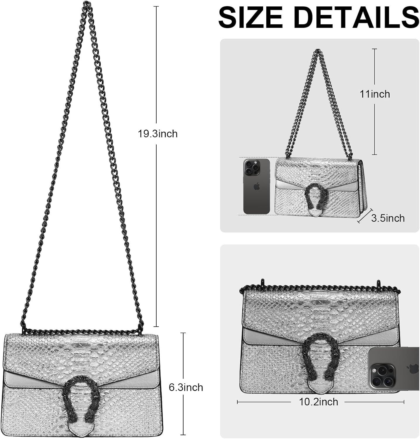 Aiqudou Crossbody Bag and Satchel Purse for Women - Fashion Snake Print Chain Purse Luxury PU Leather HandBag - Image 5