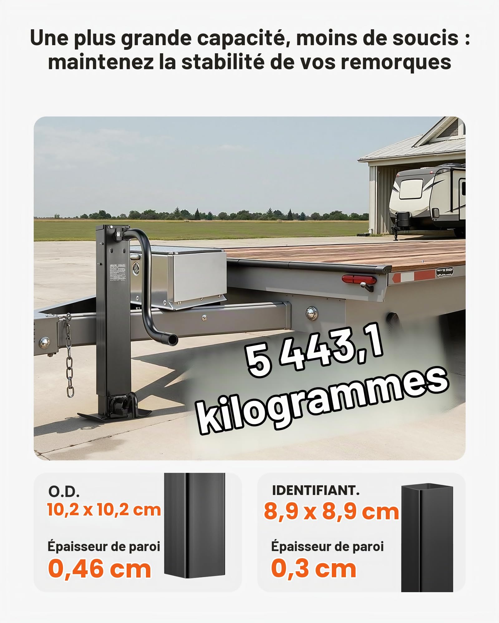 VEVOR Cric de Remorque Carré à Souder Capacité Charge 5443 kg Course 330 mm avec Manivelle, Pied Réglable, Cric de Remorque Manuel Levage Jusqu’à 67,4 cm pour Remorques de VR, Utilitaires, de Yachts