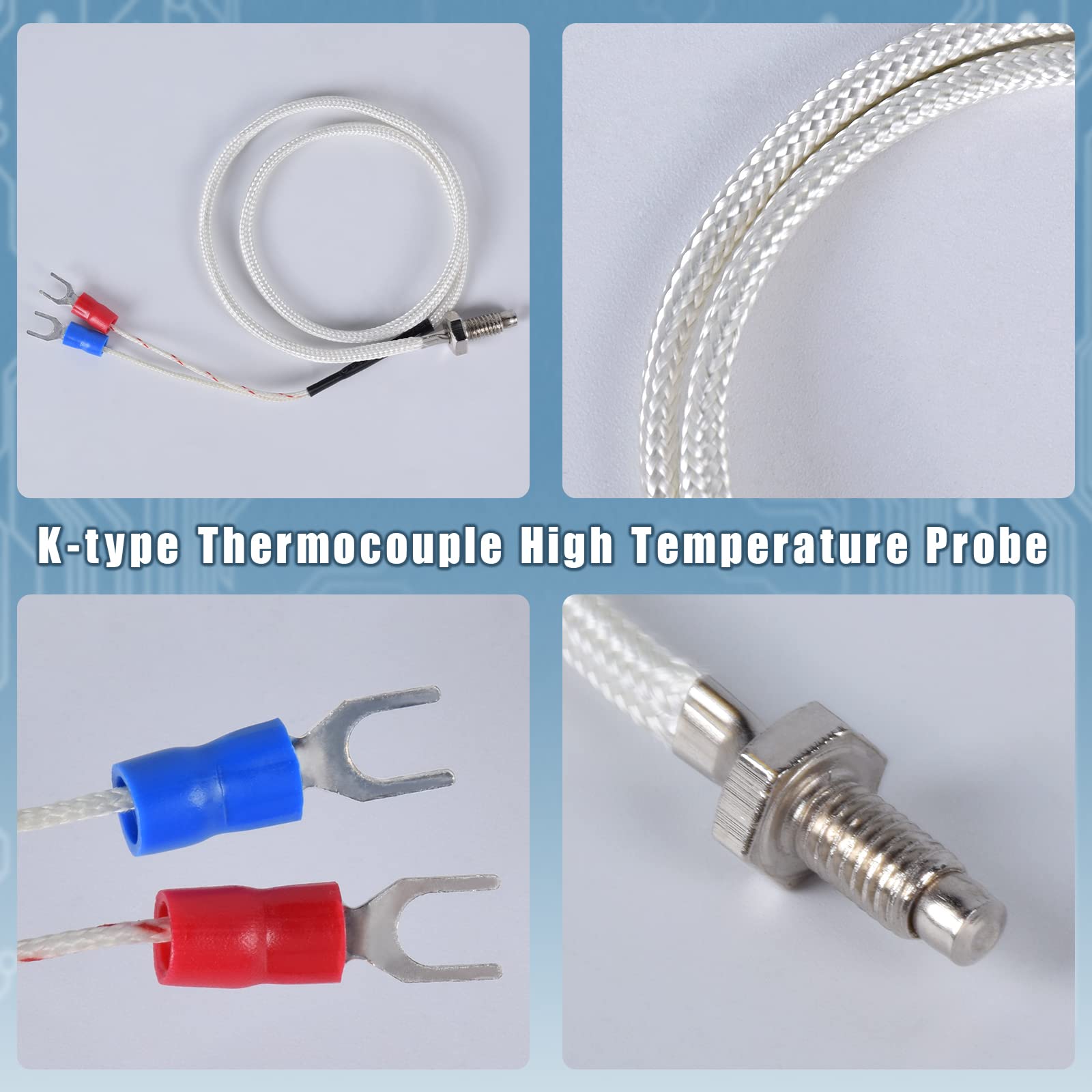 Termometro Digitale Industriale 12V con Sonda Impermeabile Tipo-K -30-800℃ Rosso