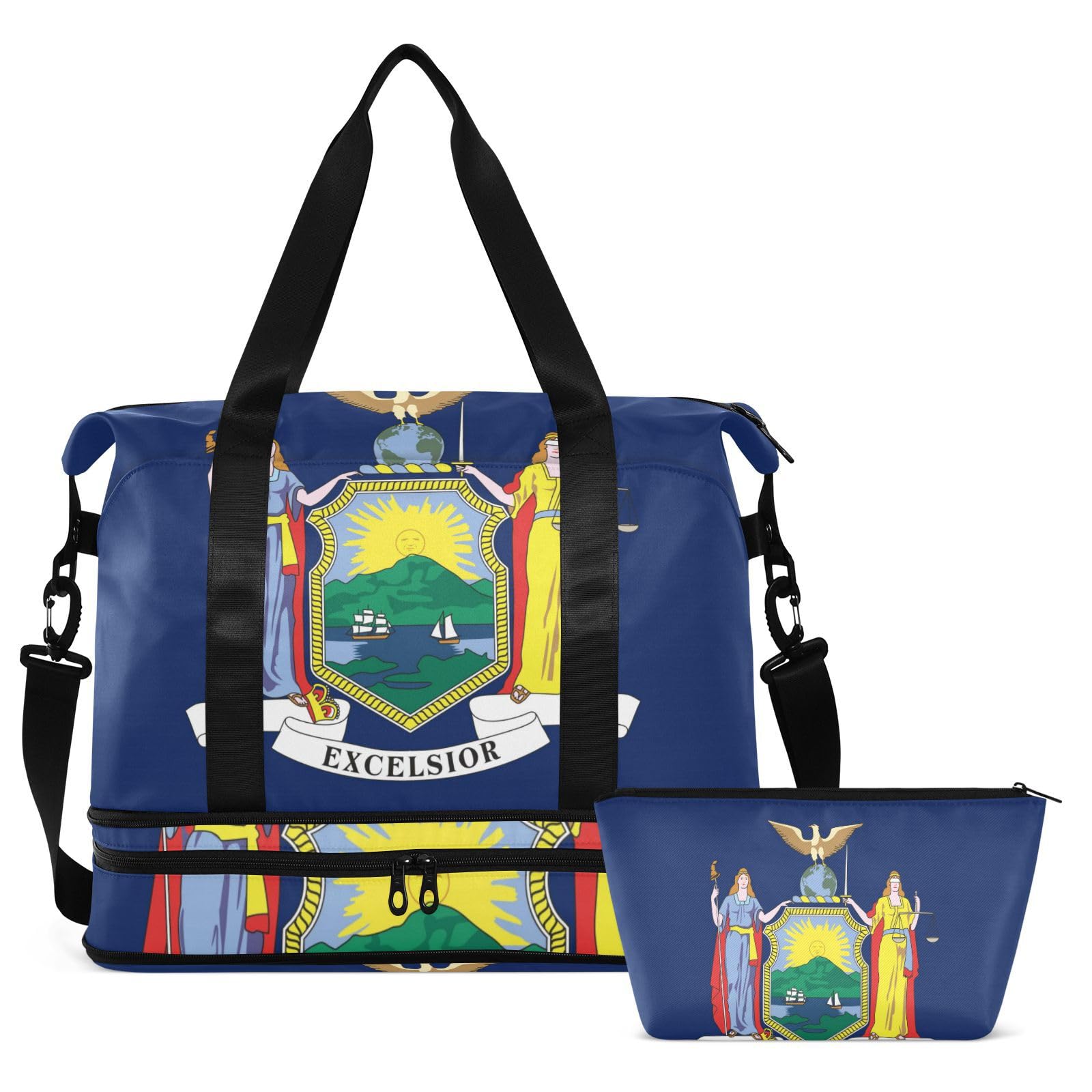 New York New Yorker Ny Flag niebieska torba podręczna z kieszenią na mokro regulowany pasek sportowa torba treningowa do uprawiania sportu wodoodporna dla mężczyzn kobiet