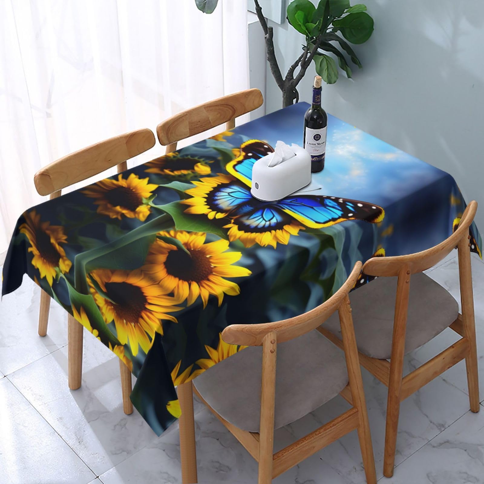 Nappe tournesol bleu facile d'entretien et imperméable pour repas de famille