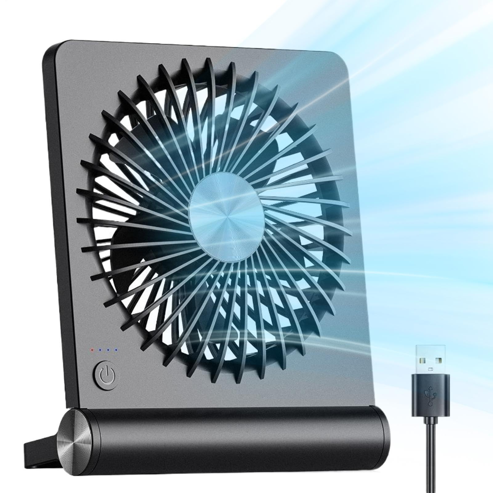 Ventilatore da Scrivania e Silenzioso USB Ricaricabile 3 Velocità Potente | Ventilatore da Tavolo Silenzioso Per Interno Ed Esterno: Casa, Ufficio, Viaggio, Vacanza, Spiaggia, Campeggio