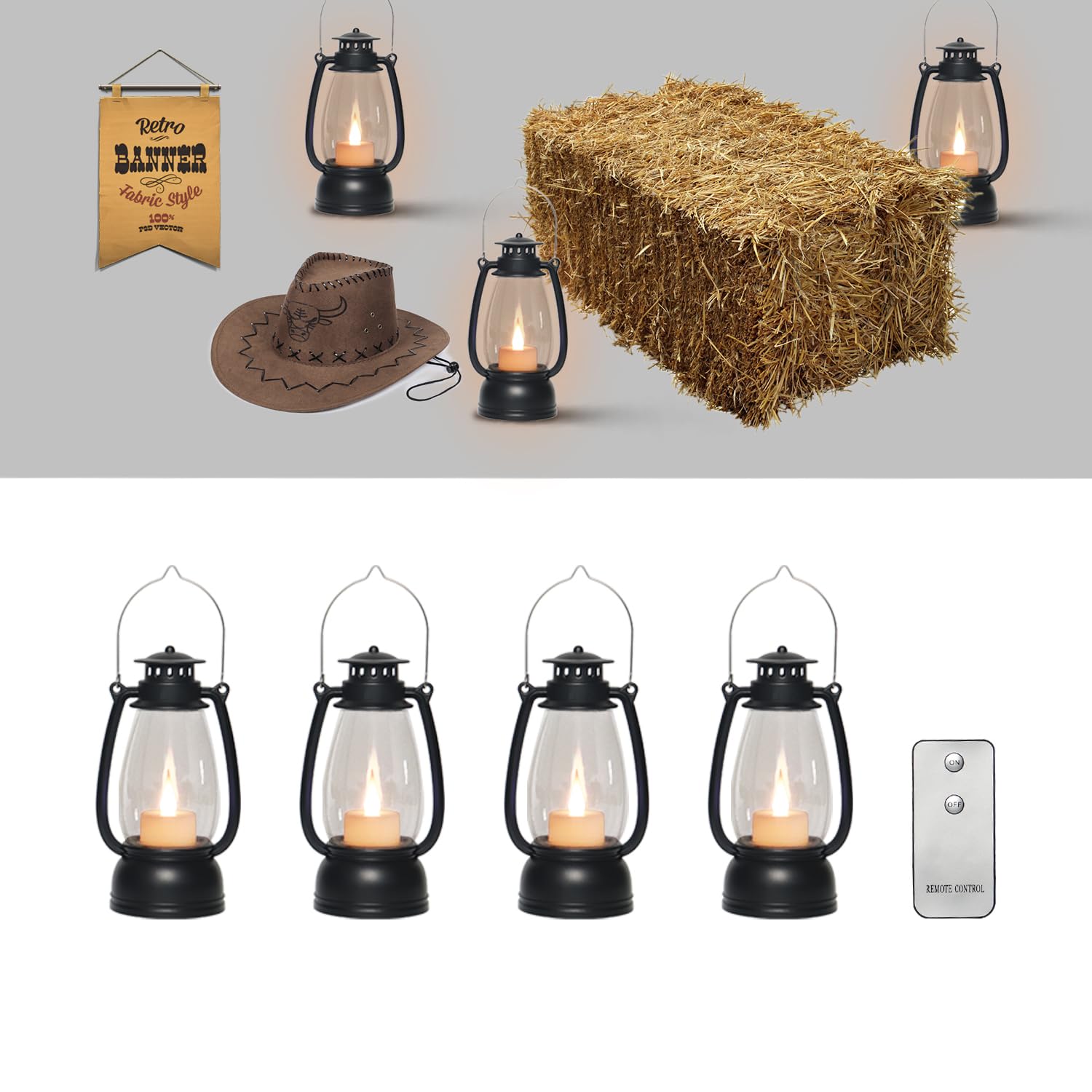 Photo 1 of LLQ Small Lantern Decorative with Remote, Vintage Mini Candle Lanterns Decor, Black Lantern Decor for Table Centerpieces,Camping,Western Party,Rustic Wedding,Halloween,Christmas Decor