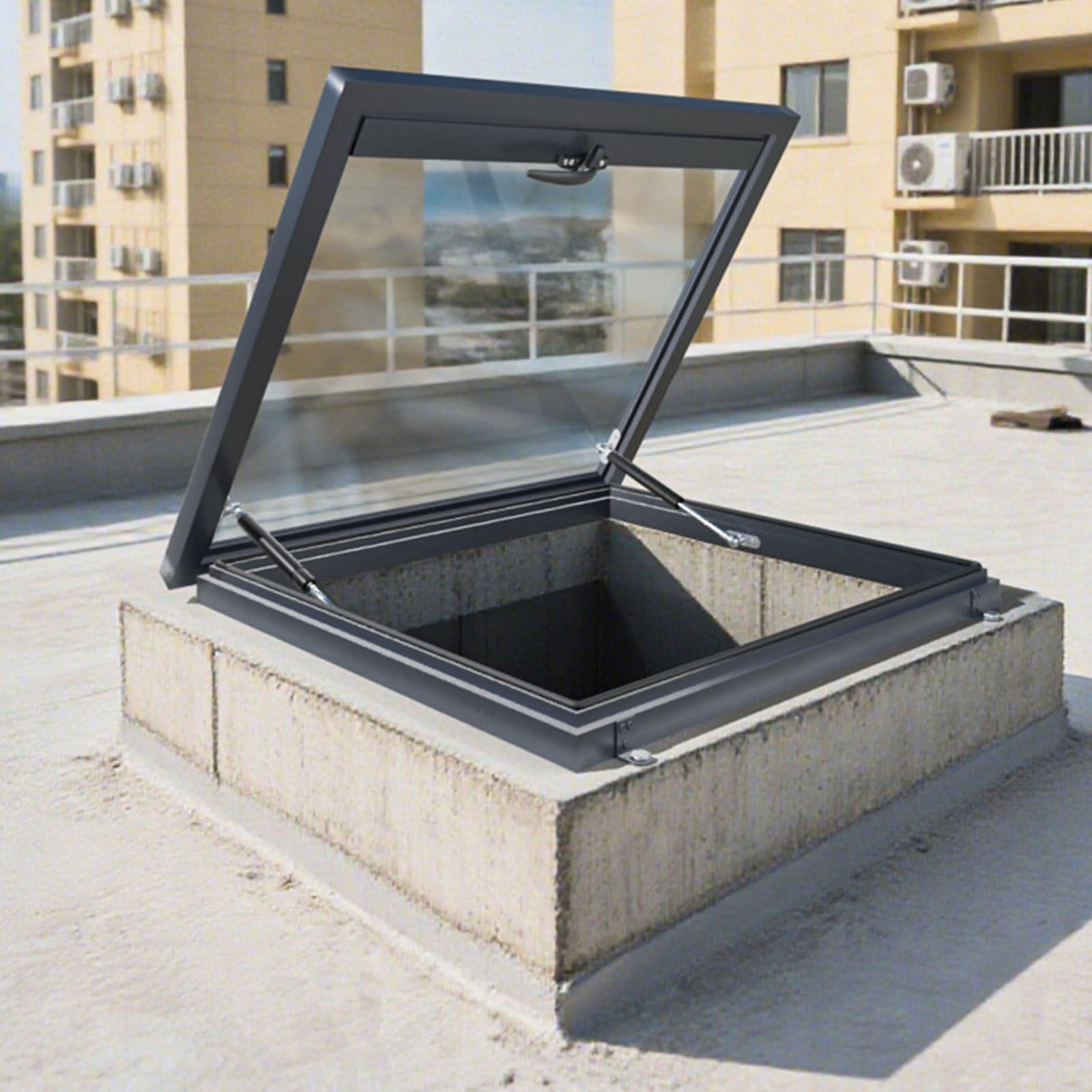 Portelli in metallo per lucernario, alette di ventilazione per case, uffici, fabbriche e hotel, finestre multiuso (100 x 100 cm) – & comoda soluzione di accesso