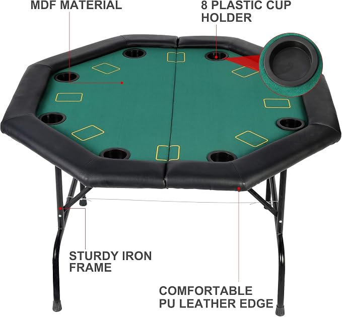 Mesa de Poker Plegable Octogonal 8 Jugadores miniatura 6