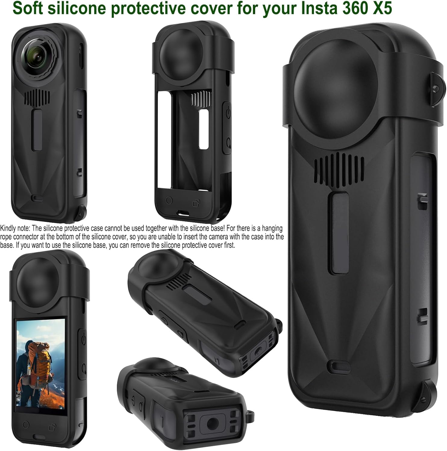 Gurmoir Accessories Kit for Insta360 X5 Camera, PC Lens Guard/Twist-Lock PC Lens Protector Cover+Silicone Protective Cover+Tempered Glass Film+Desktop Support Base Mount for Insta360 X5 Accessories