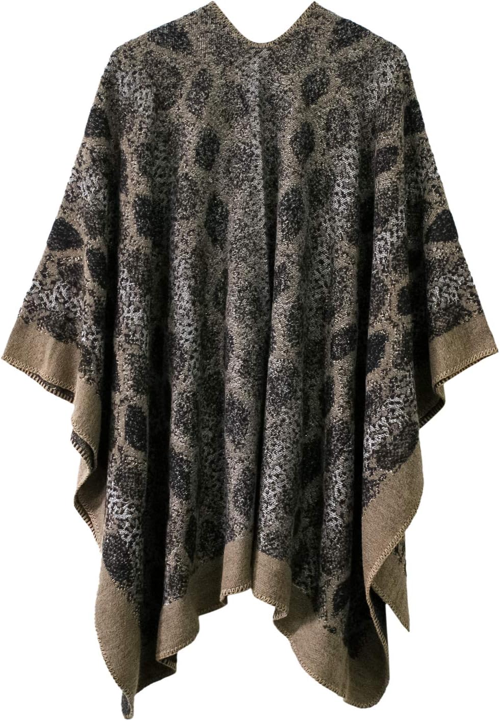 Women's Vintage Pattern Open Front Poncho Cape Shawl Winter Shawl Wraps - Image 2