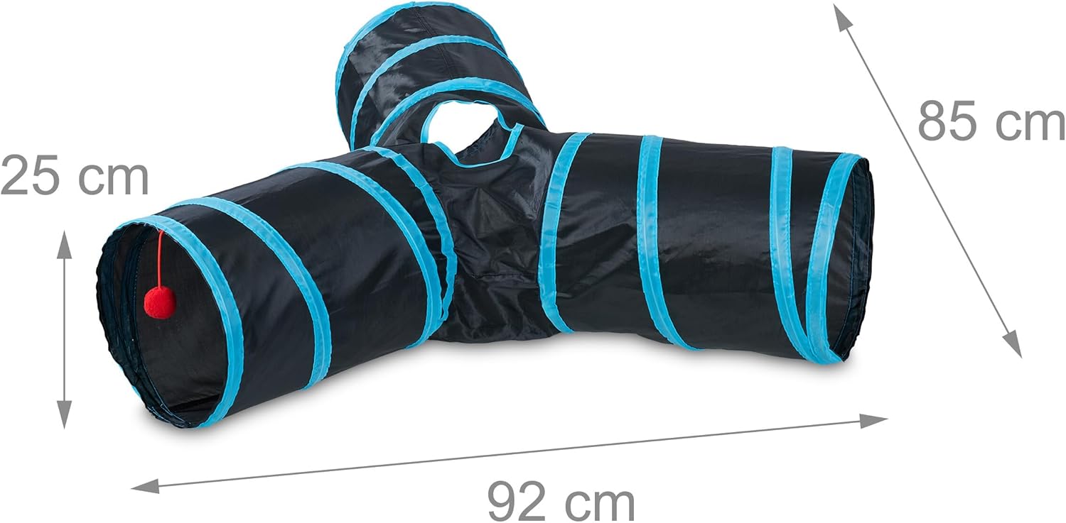 Relaxdays Cat Tunnel, Foldable Cat Tube, HBT: 25 x 92 x 85 cm, Play Tunnel, Cat Accessories, with 3 Ways, Nylon, Colourful