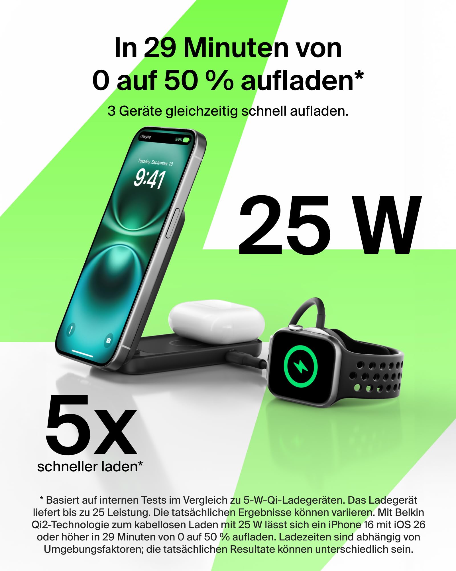 Belkin UltraCharge Qi 2.2 Ladestation 2 in 1, 25W, Ladegerät MagSafe Kompatibel, Induktive Ladestation für iPhone 17, iPhone Air, AirPods, Pixelsnap, mit USB-C-Anschluss, 45-W-Adapter – Schwarz