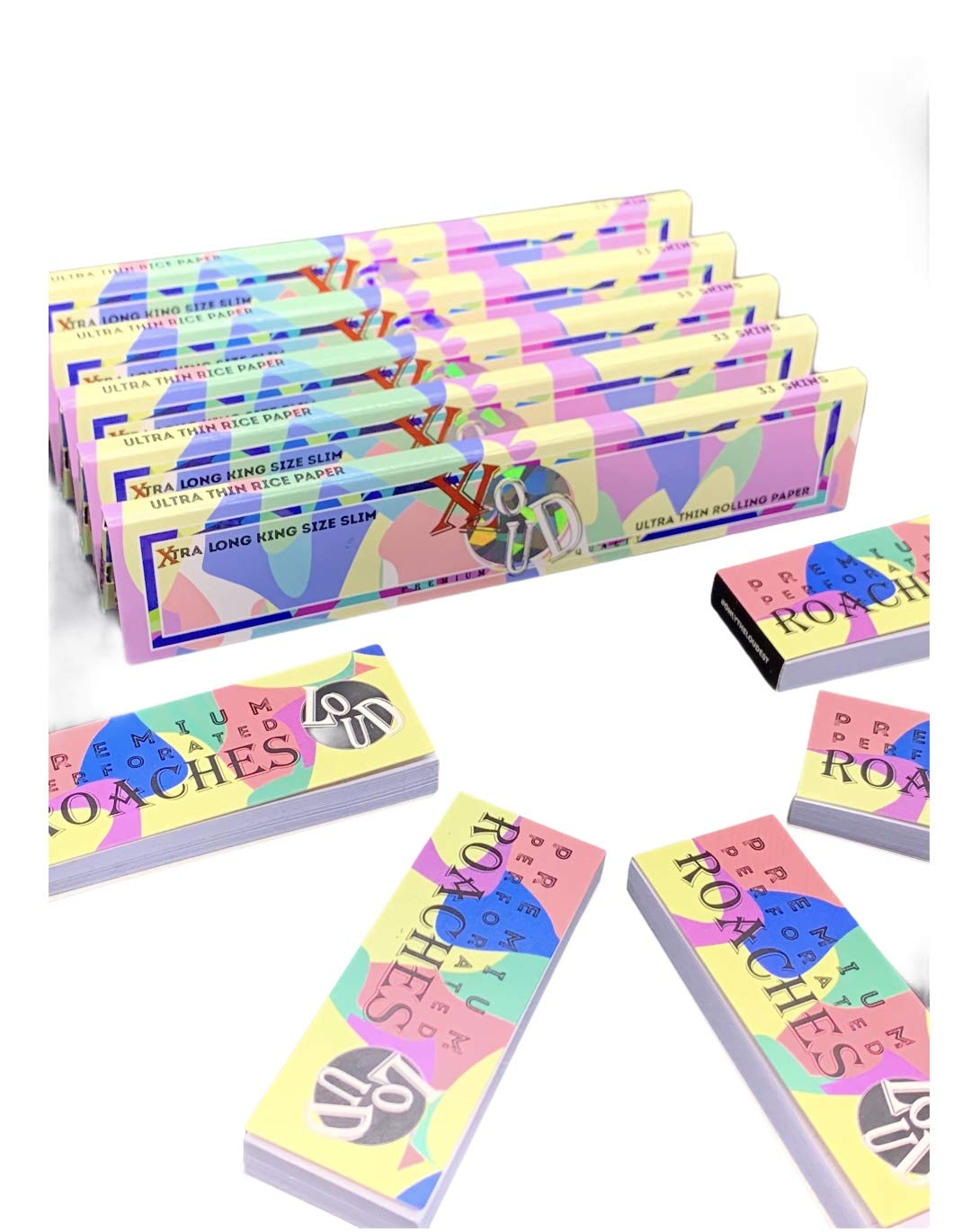 Loud LDN King Size Slim Candy White Paper Skins [5 Packs of Ultra Thin and Slow Burning Rolling Papers with [5 booklets] Loud Rolling Tips - Perforated Large Roaches (5)