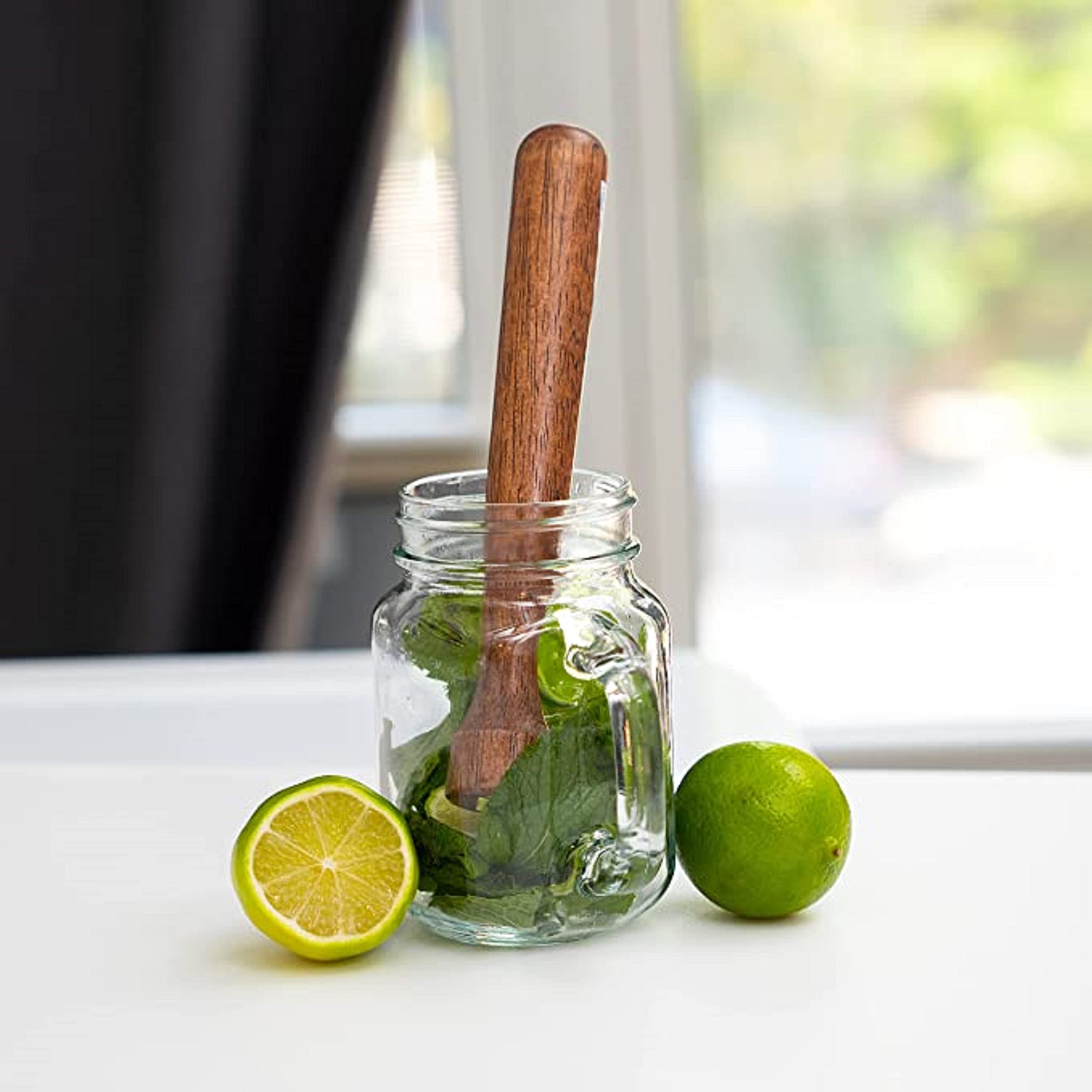 TrueCraftware- 8” Bar Muddler with Flat Head Walnut Color Lacquered Wood- Mojito Muddler Ice Crusher Bartender Tool Cocktail Muddler for Bars Bartender Accessories Home Bar Tools Set