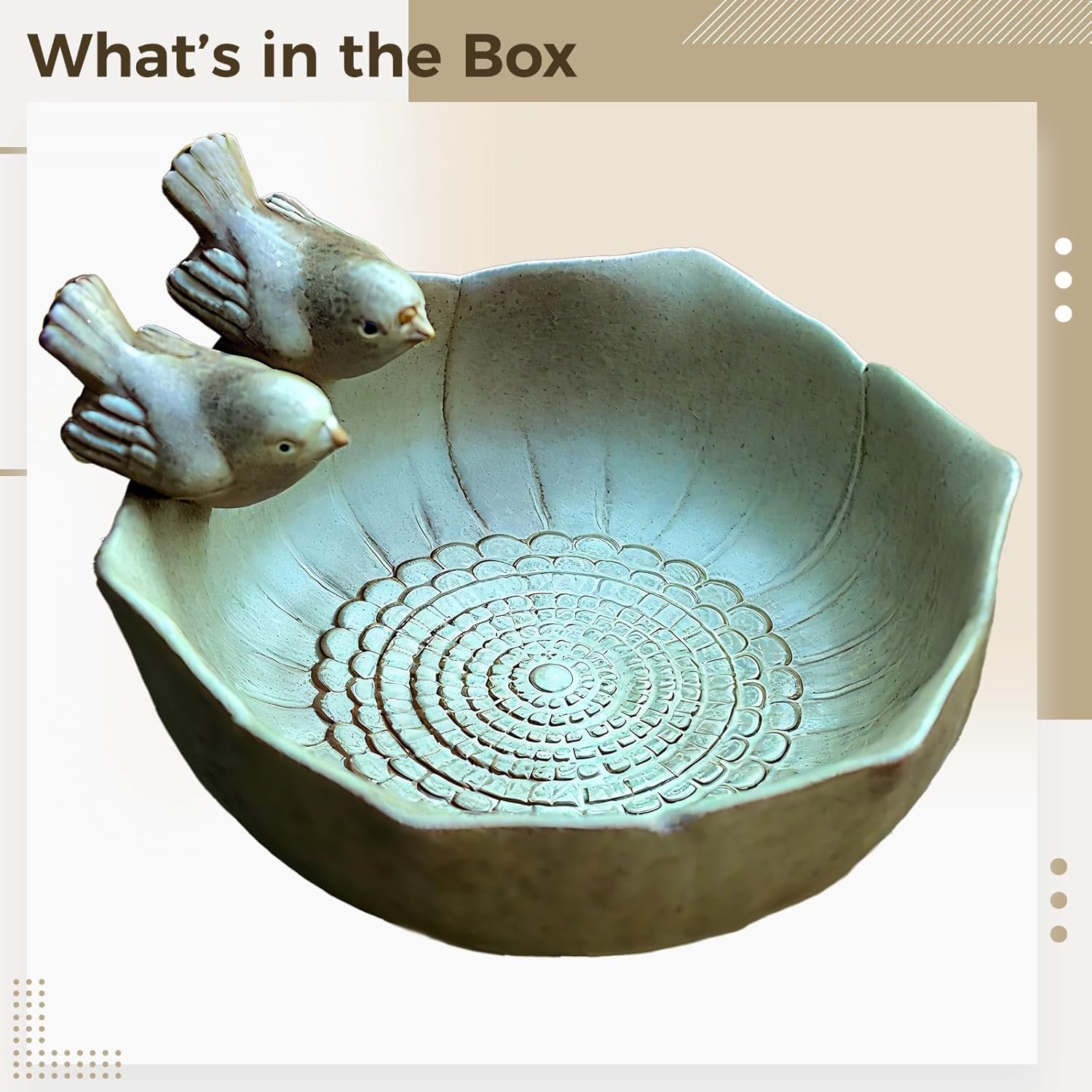 Multi-Use Baths Bird, Ceramic Bird Bath Garden, 6.3 In (16 Cm) Decor Table Outdoor Antique, Planter Ceramic Small For Lily, Lotus, Fish, Greenish-Brown, Decor Garden Table