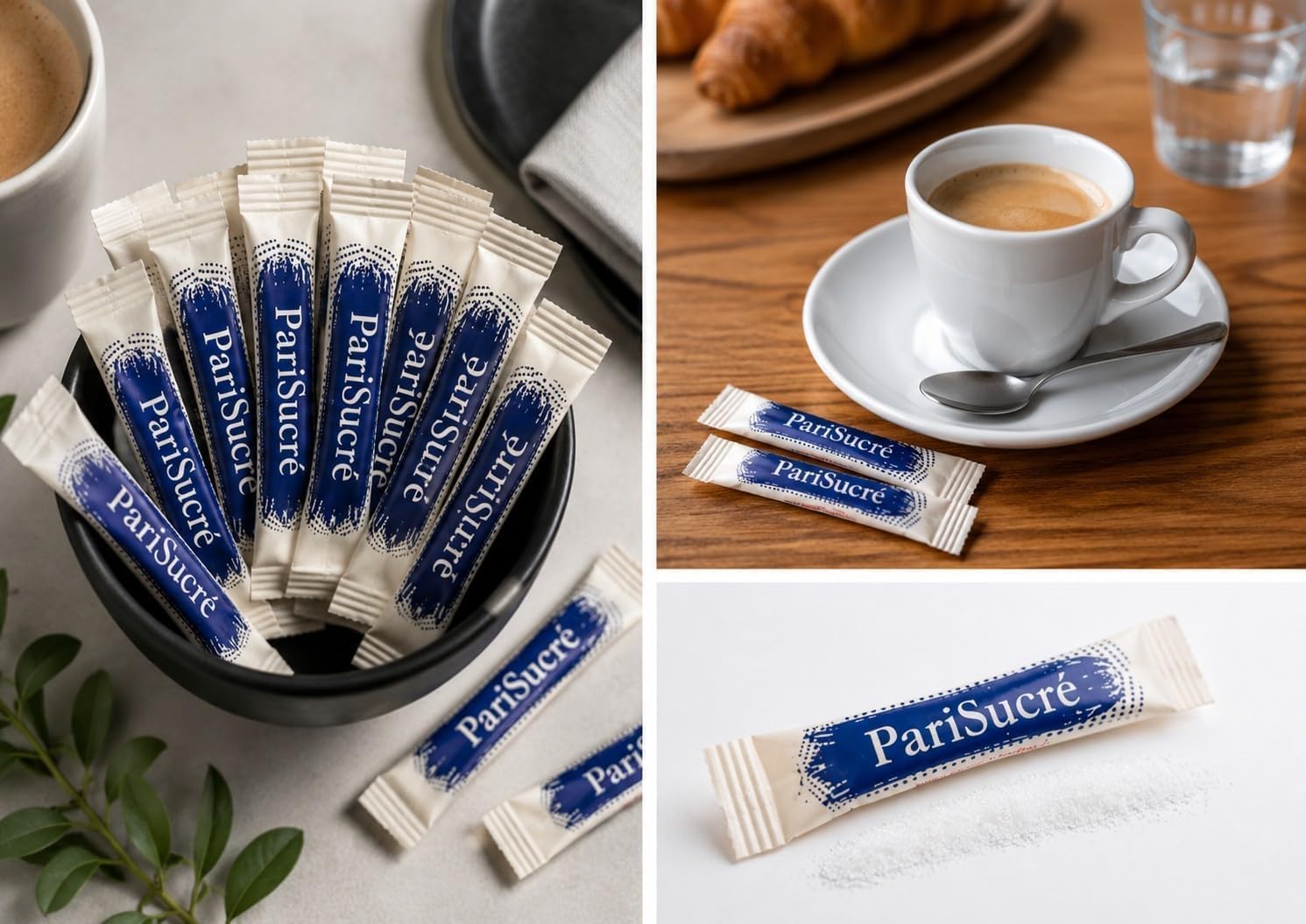 Lot de 1250 Dosette Sucre Bûchettes Individuels de 4g (5kg) avec un lot d'agitateurs en bois - Idéal pour les Boissons Chaudes, Cafés et Thés