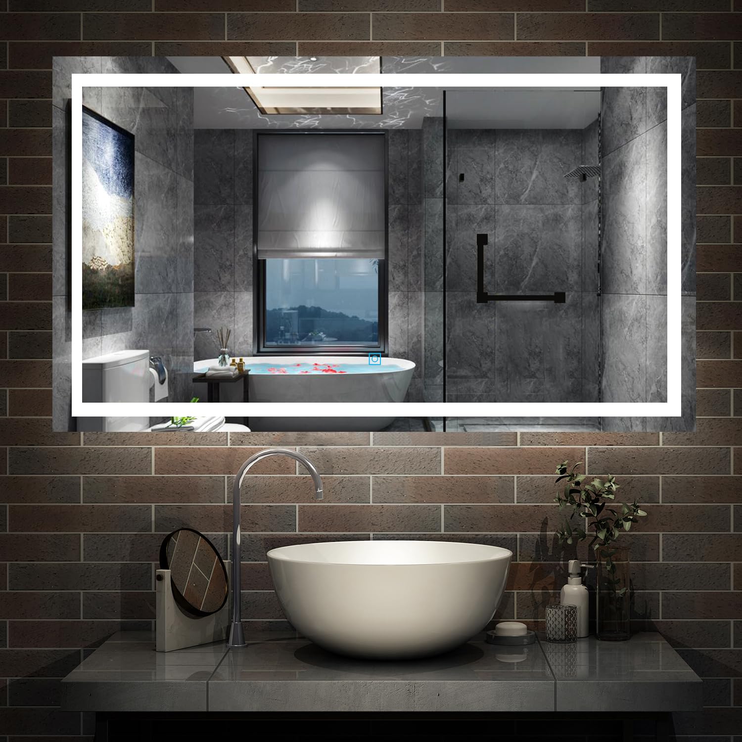 Bathroom Mirror with LED Lights, 1600x800mm Illuminated Wall Mounted Vanity Mirror, Anti-fog, 3 Colors Dimmable, Memory Function, IP44, Makeup Mirror with Backlit and Front Lights for Bathroom