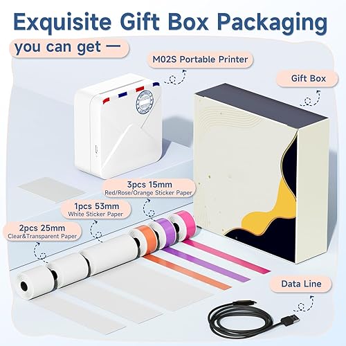 Miniatura 2 de Ponek Mini impresora térmica sin tinta, impresora térmica M02S Bluetooth de notas adhesivas inalámbrica para fotos, notas, diario, lista de trabajo,