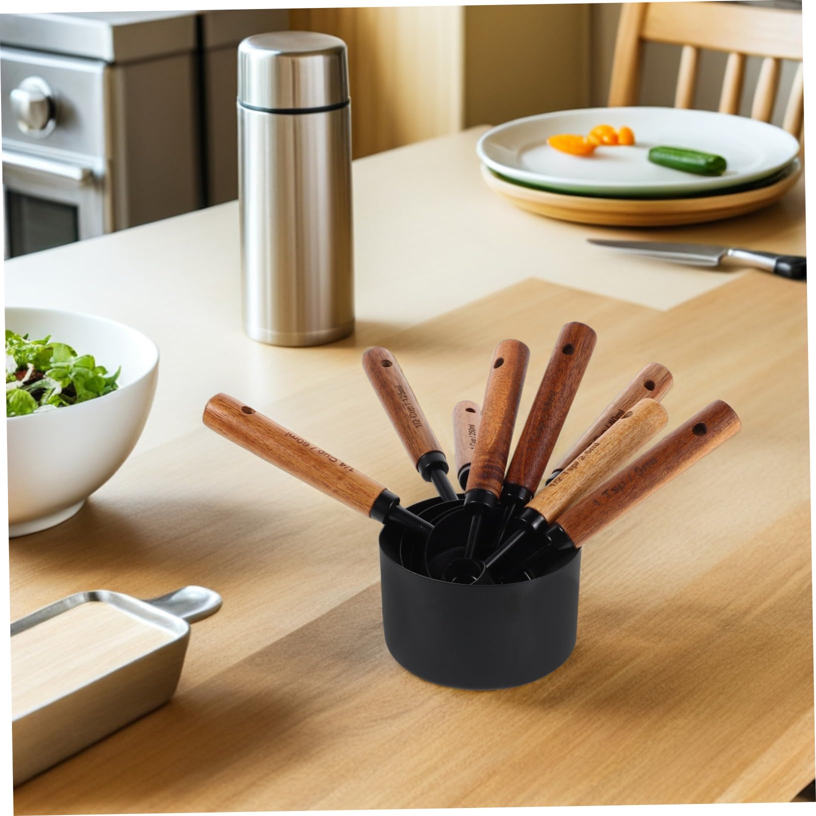 8 Pièces Cuillères Doseuses Inox Manches Tasses à Mesurer pour Ingrédients Secs et Outil Cuisine Pâtisserie Pratique et Élégant Noir