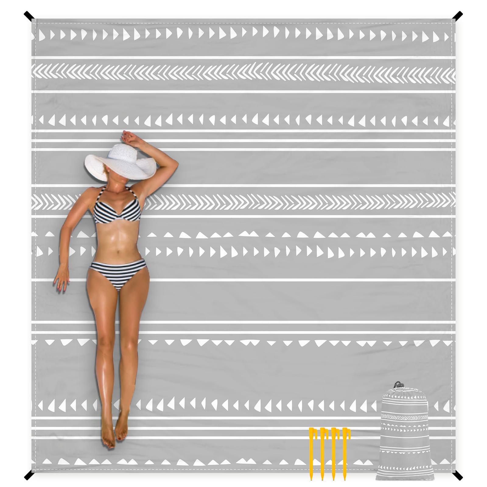 Beach Blanket Waterproof Sandproof, Extra-Large Picnic Blankets with Stakes & Travel Bag, Lightweight, Quick-Dry, Compact Beach Mat for Outdoors, Camping, Beach, Trips – Summer Vacation Essentials — view 8