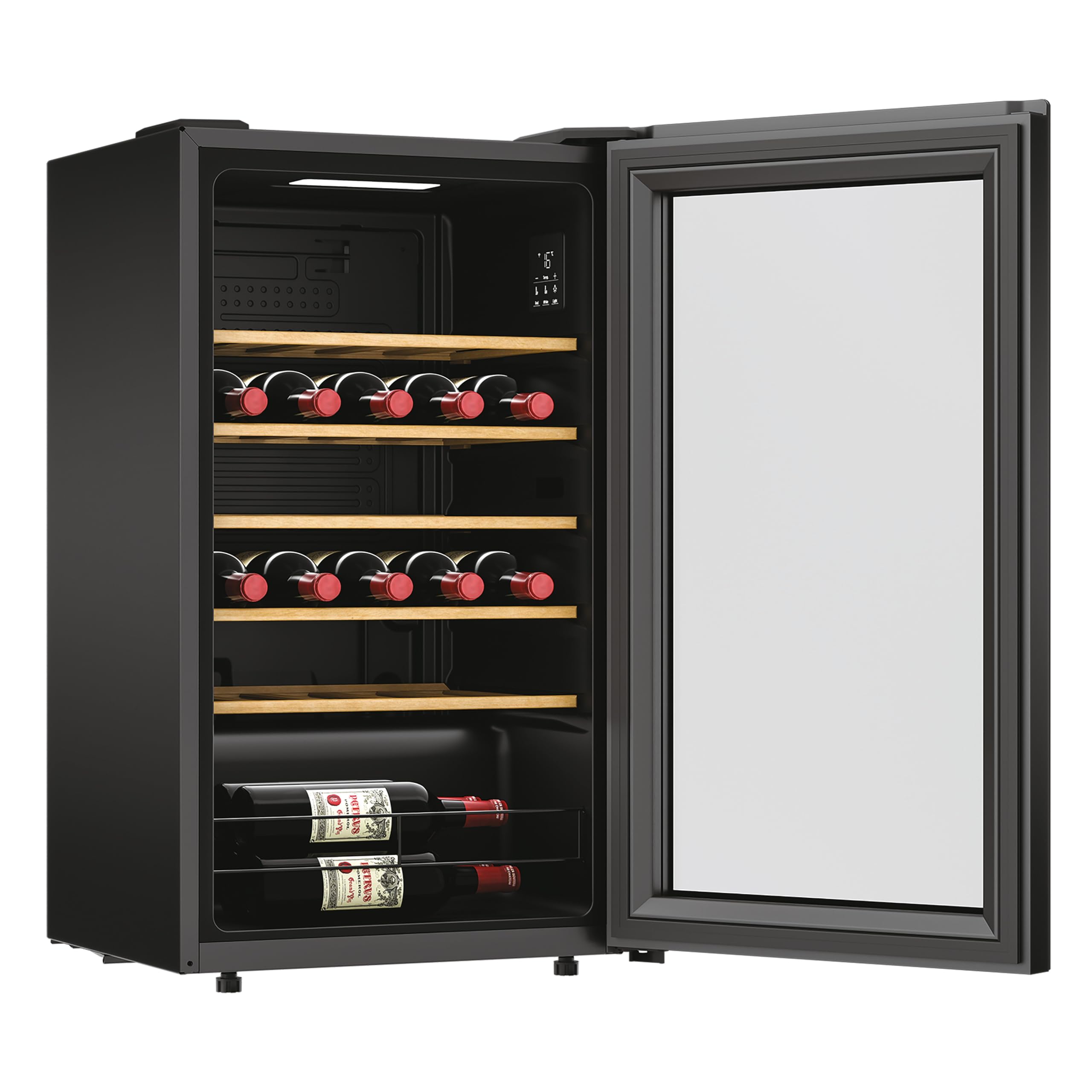 Hoover H-WINE 500 Freestanding Wine Cooler, 34 Bottles, Single Zone Temperature, Anti-UV Glass Door, Low Vibration Design, LED Light, hOn App, G Class, Black, 47.5x45.6x85 cm - HOWC034K — view 4