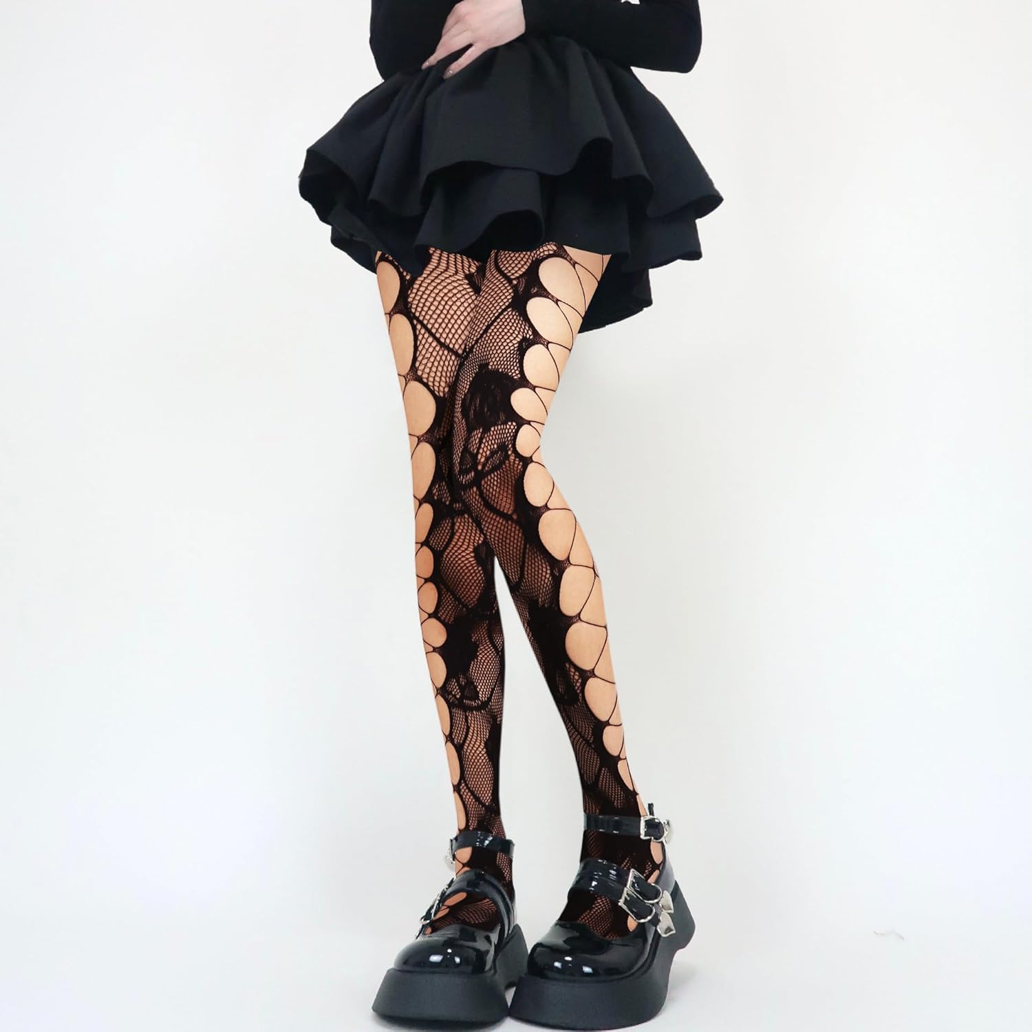 Benefeet Sox Patterned Fishnet Tights Floral High Waist Fishnet Stockings for Women Rose Sexy Fishnets Hollow Out Pantyhose - Image 8