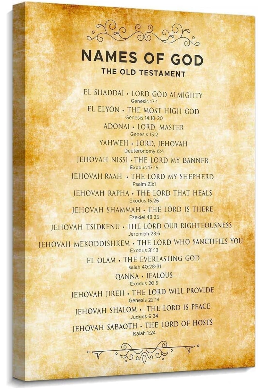 FOPURE The Names of God - Vintage Scripture Poster, Christian Bible Verse Wall-Art for Prayer Room, Church Office(Unframed,16x24inch(40x60cm))