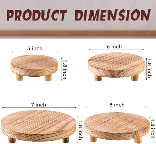 Miniatura 2 de Geetery 4 elevadores de madera para exhibición, soporte de pedestal de madera, soporte de mini bandeja redonda de madera, soporte de pedestal Marrón