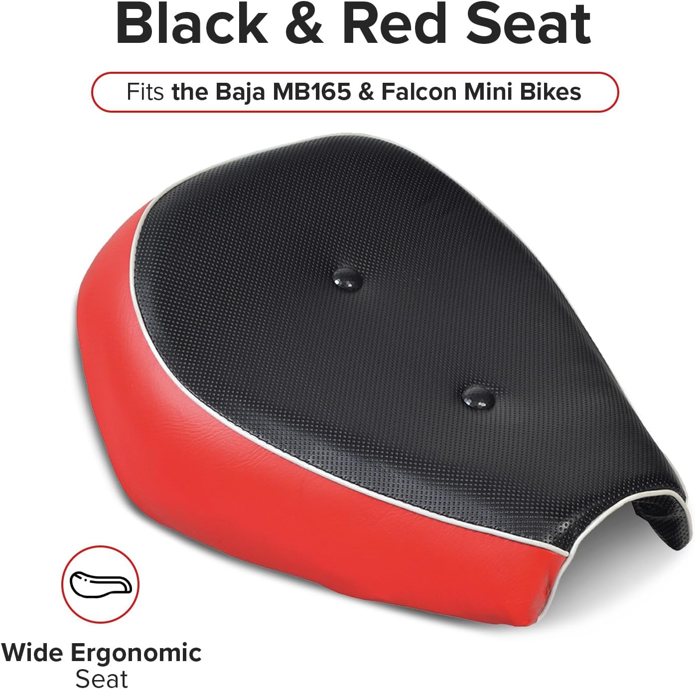 AlveyTech Black & Red Seat for the Baja MB165 & Falcon Mini Bikes - Replacement Stylish Comfortable Seat, Gas/Electric Power Scooter Accessories, Quad, 4-Wheeler Dirt Pit Pocket Bike Part, DIY Install