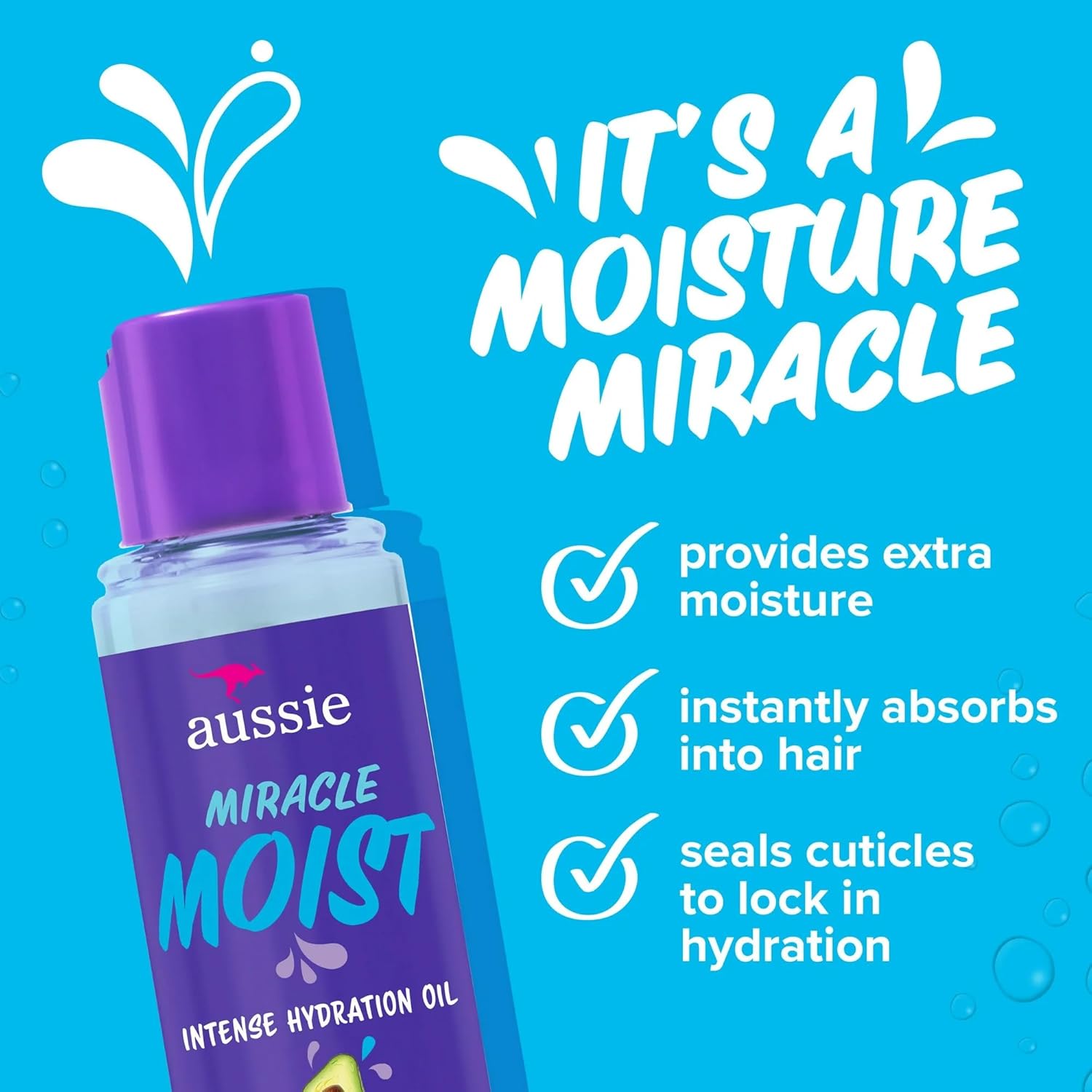 Aussie Miracle Moist Hair Oil, Intense Hydration Treatment with Jojoba, Coconut and Avocado Oil, 3.2 fl oz Bundle Pack