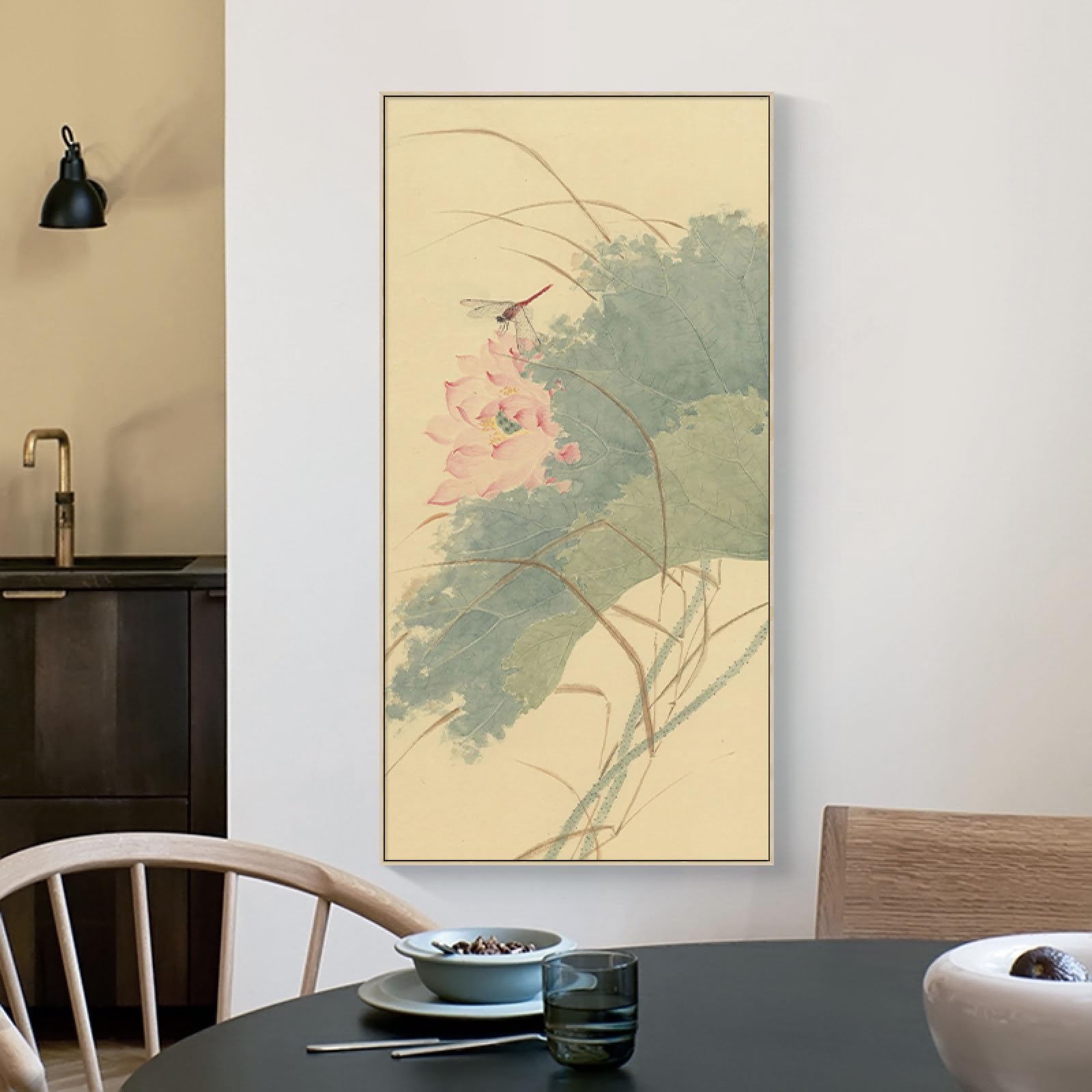 Peinture à l'huile sur toile feuille de lotus décoration murale salon style zen