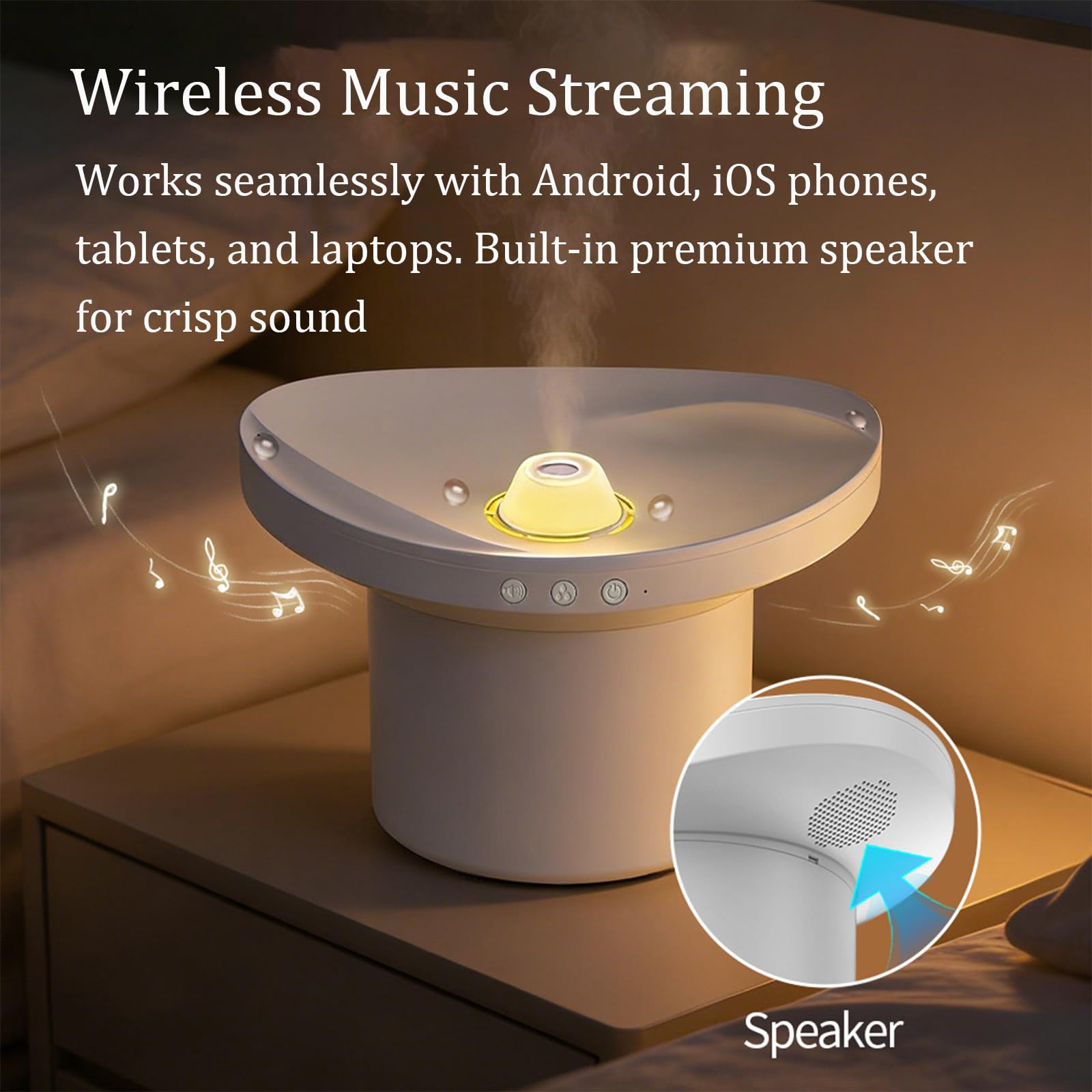 Umidificatore a nebbia fredda con diffusore di oli essenziali, altoparlante Bluetooth e luce LED a 7 colori, spegnimento automatico, perfetto per uso domestico e ufficio