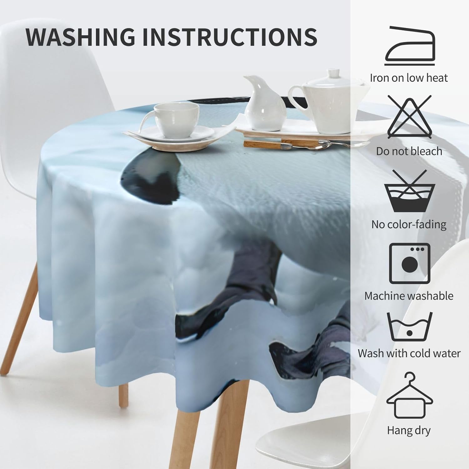 Penguin Print Wrinkle Free Dining Table Cover for Birthday Party Farmhouse Tablecloths Up to 60 x 60 Inches