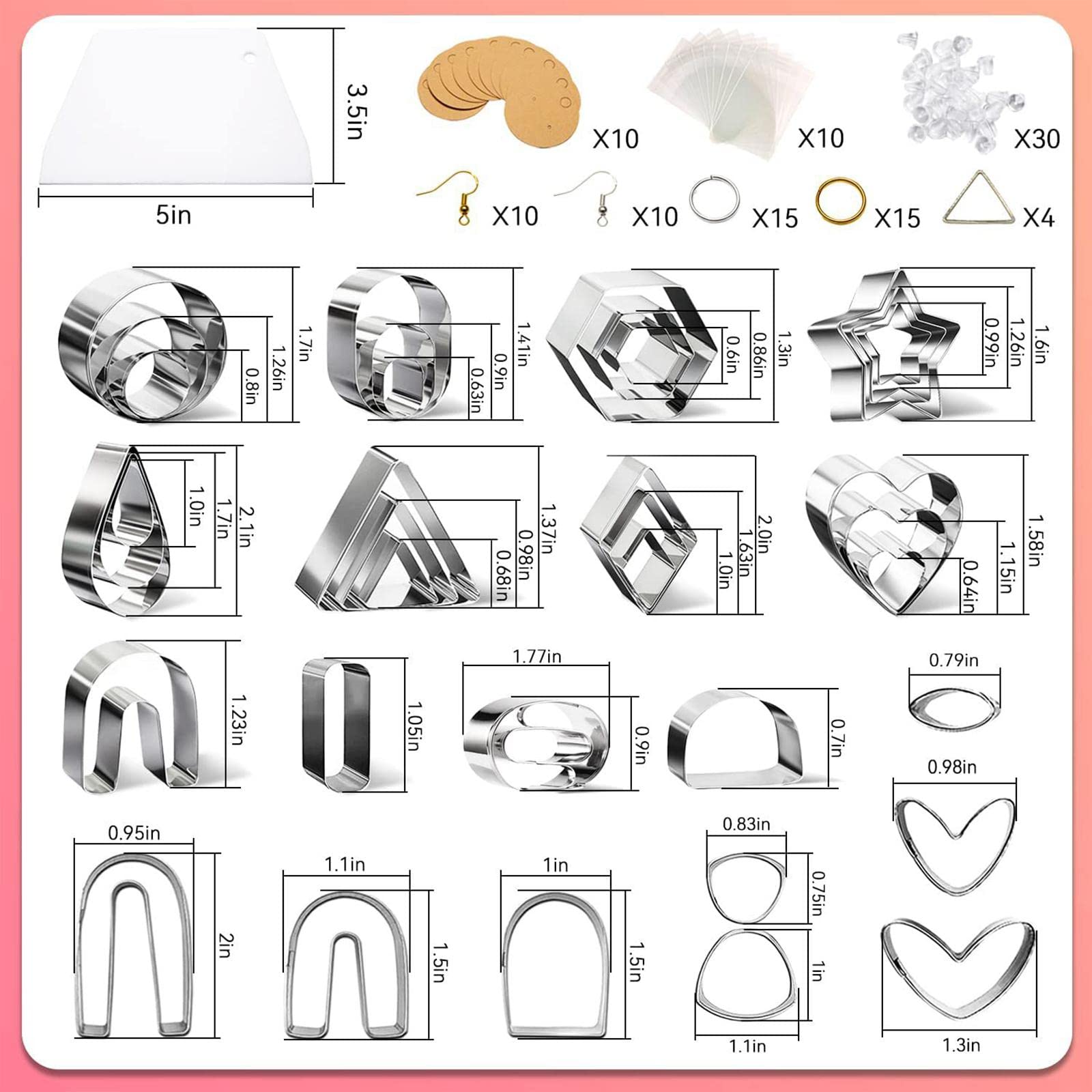 Adoorniequea Lot de 141 emporte-pièces en argile polymère pour boucles d'oreilles, pâtisserie, pâtisserie, 141 pièces
