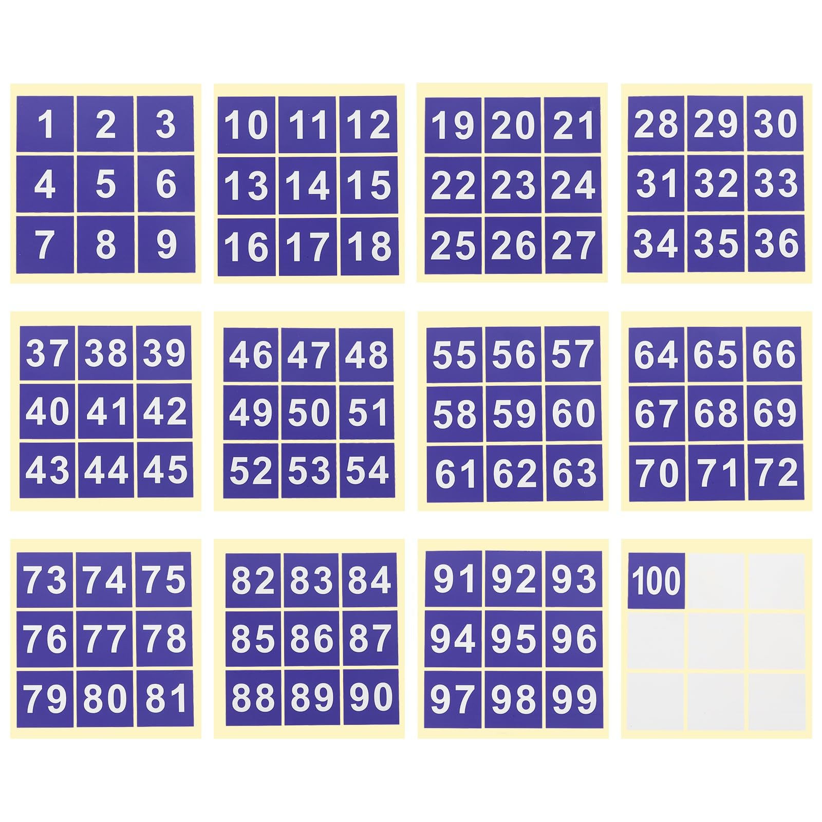 PATIKIL 50mm Consecutive Number Stickers 1-100, Square Self-Adhesive Vinyl Number Decals for Inventory Storage Organizing, Locker, Toolbox, Bins, Indoor Outdoor, Blue