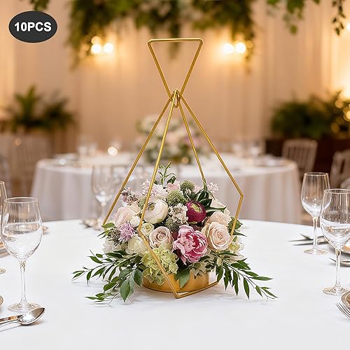 Miniatura 8 de 10 Pcs Portable Hanging Gold Vases for Centerpieces Wedding Metal Flower Stand Geometric Flower Girl Baskets for Wedding Centerpiece Tables Party