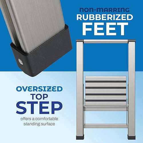 Miniatura 4 de Escalera plegable de 1 escalón, decorativa, aluminio moderno y hermoso, perfil ultra delgado, escalones antideslizantes, resistente y portátil para