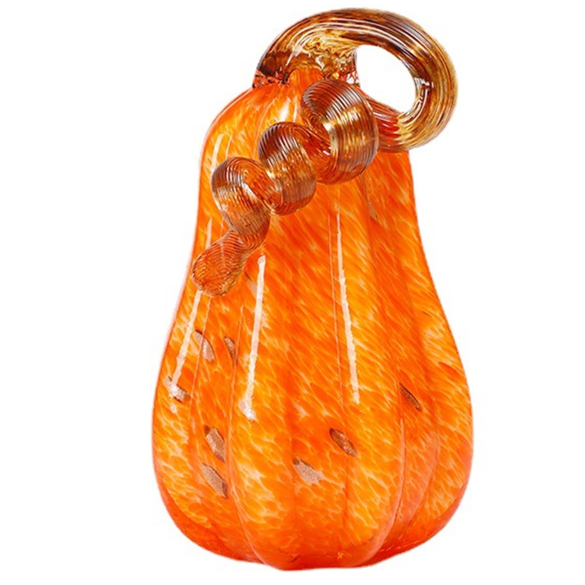 Goutdori Glass Pumpkin 4.3x4.3x7.7in, Blown Glass Orange Pumpkin Decor for Halloween Fall Harvest Thanksgiving Centerpiece