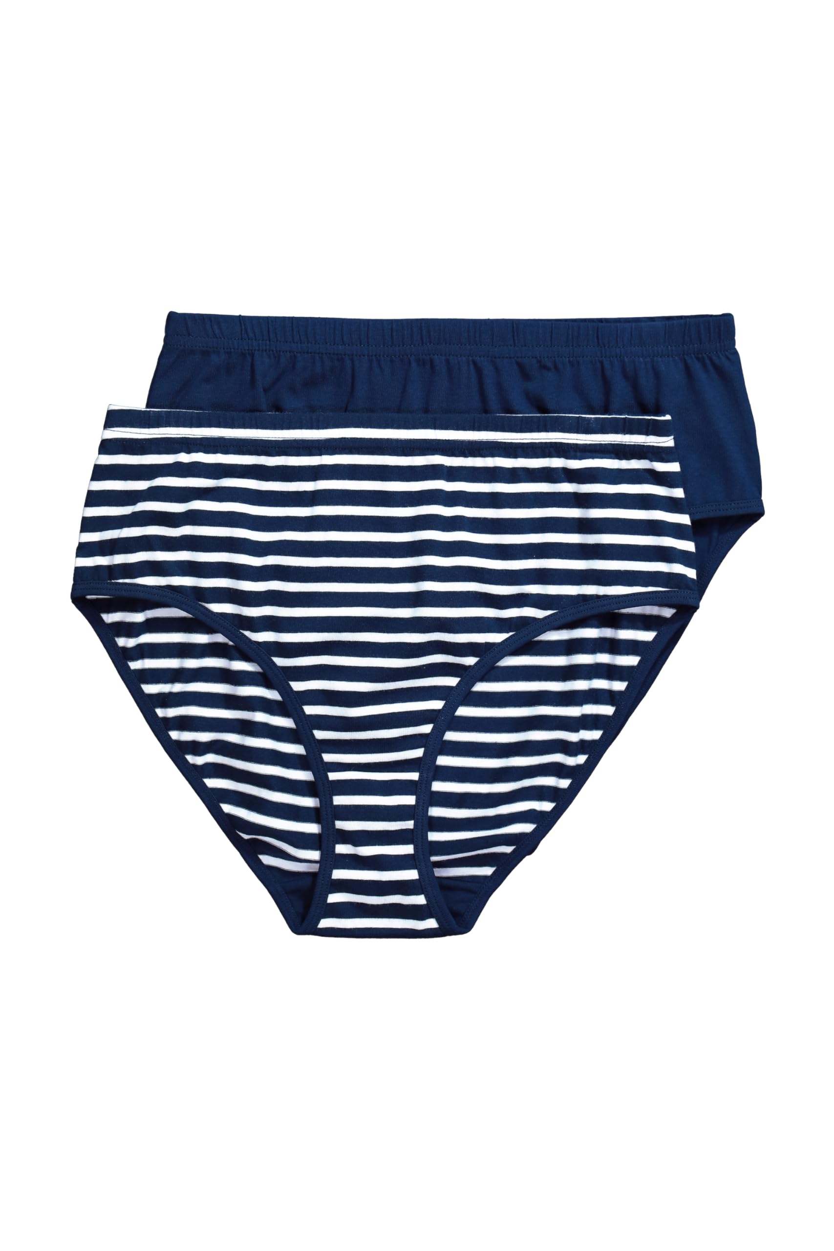 Ulla Popken Women's 2 Pack Organic Cotton Striped Plain Briefs, midnight blue, 46-48