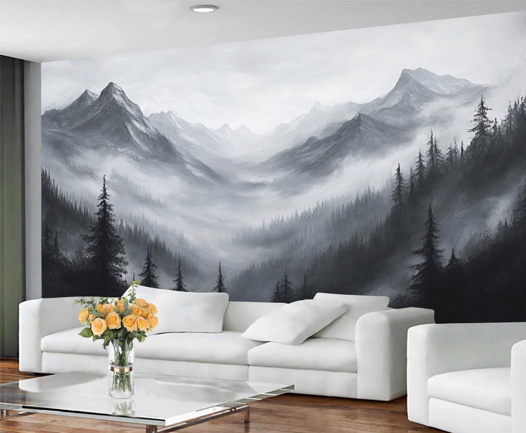 GIVLWF Wallpaper - Landscape Home Decor & Mural, Self Adhesive Wallpaper for Living Room, Mountains Wall Mural, Fir Tree Forest Bedroom Wall Paper, Peel and Stick — image 1