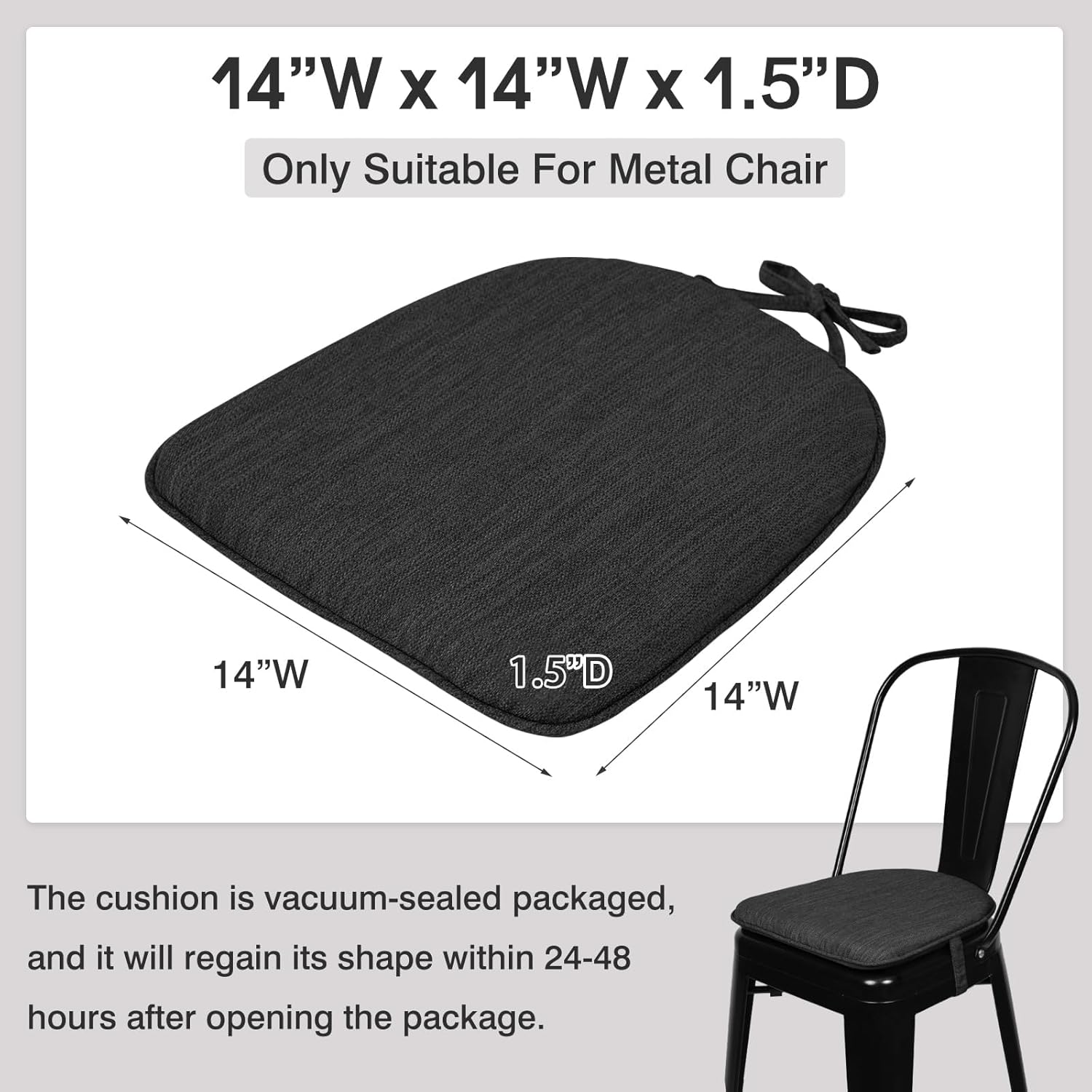 baibu Set of 4 Memory Foam Dual-Layer Design Metal Dining Chair Pads Bar Stool Cushion with Ties for Metal Chairs or Bar Stools - 4 Cushions Only (Gray Black, 14x14x1.5in)