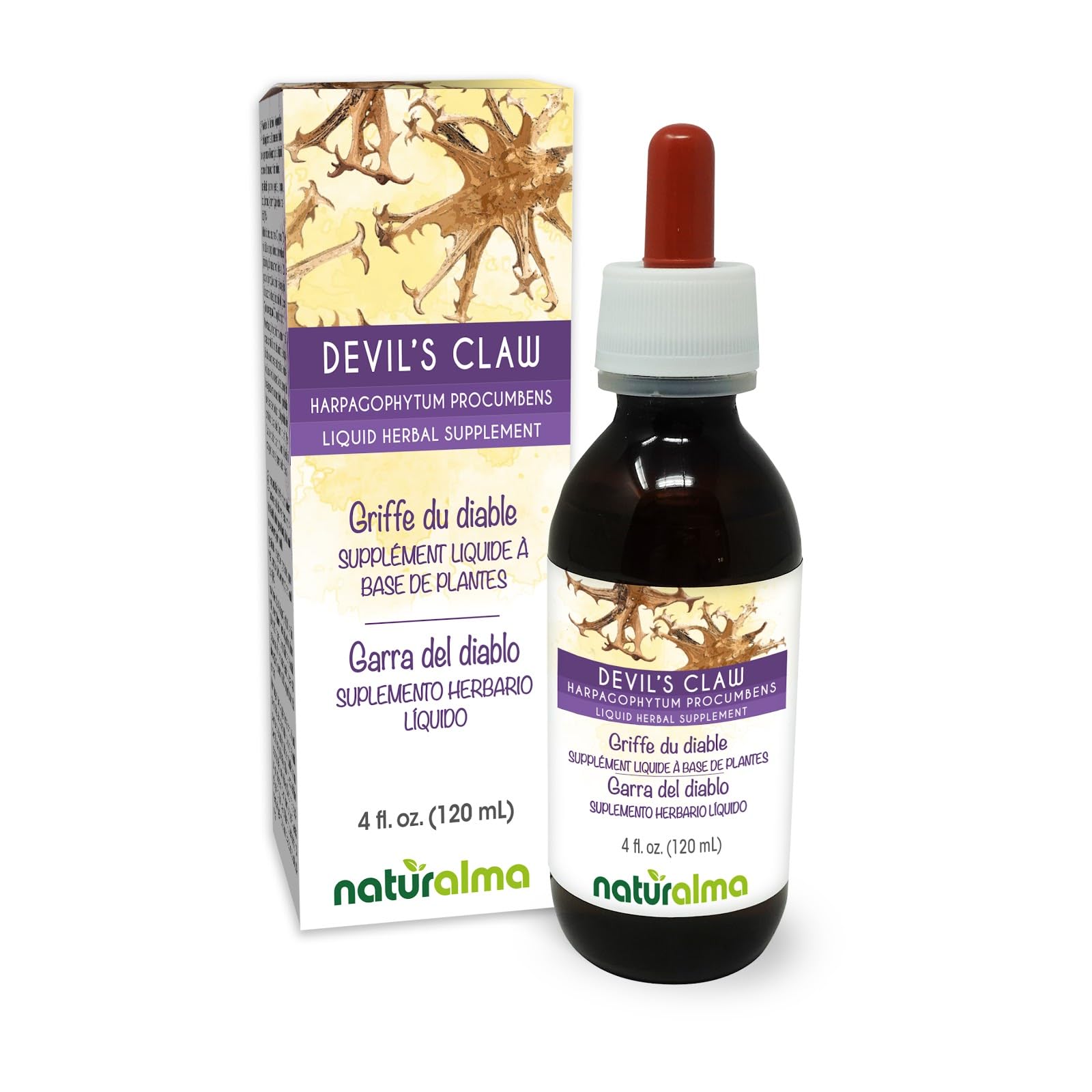 Naturalma Devil's Claw (Harpagophytum procumbens) Root Alcohol-Free Tincture - 4 fl oz Liquid Extract in Drops - Herbal Supplement - Vegan 4 Fl Oz (Pack of 1)