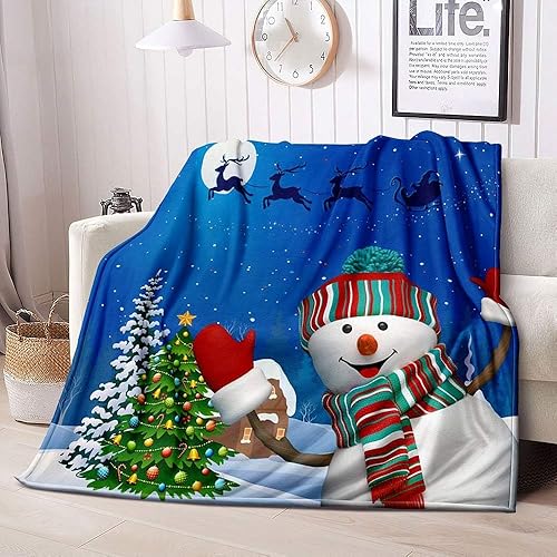Vista 11 de LUVIVIHOME Manta de Feliz Navidad, bolas de Navidad azules doradas, manta de invierno con copos de nieve, manta individual, acogedora manta cálida