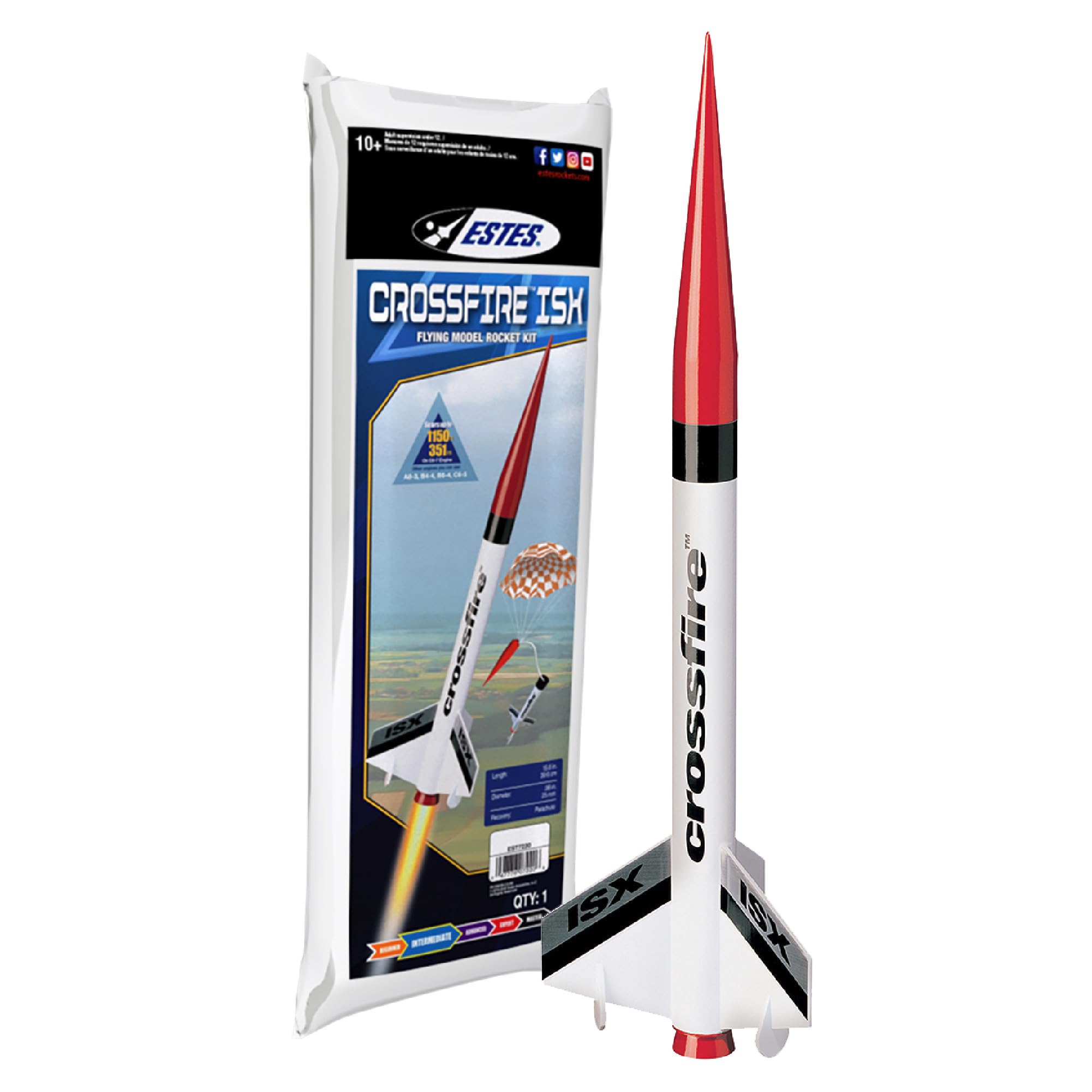 7220 Crossfire ISX Rocket-Building Kit, Intermediate Flying-Rocket-Model Kit for Ages 10+