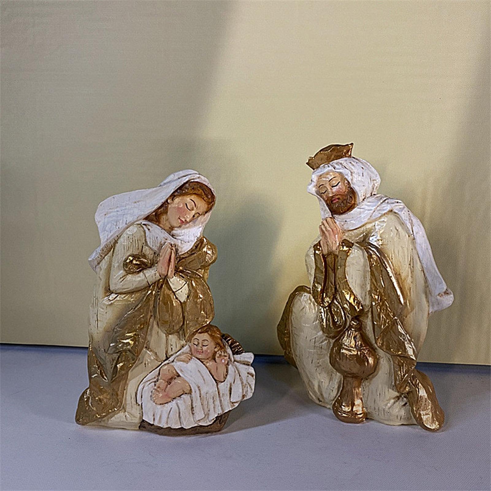 Set Scena Della Natività 5 Pezzi Statuina Della Sacra Famiglia In Resina | Statuine Religiose Per Il Natale Le Feste La Casa La Chiesa Il Tavolo La Scrivania La Mensola Lo Scaffale Il