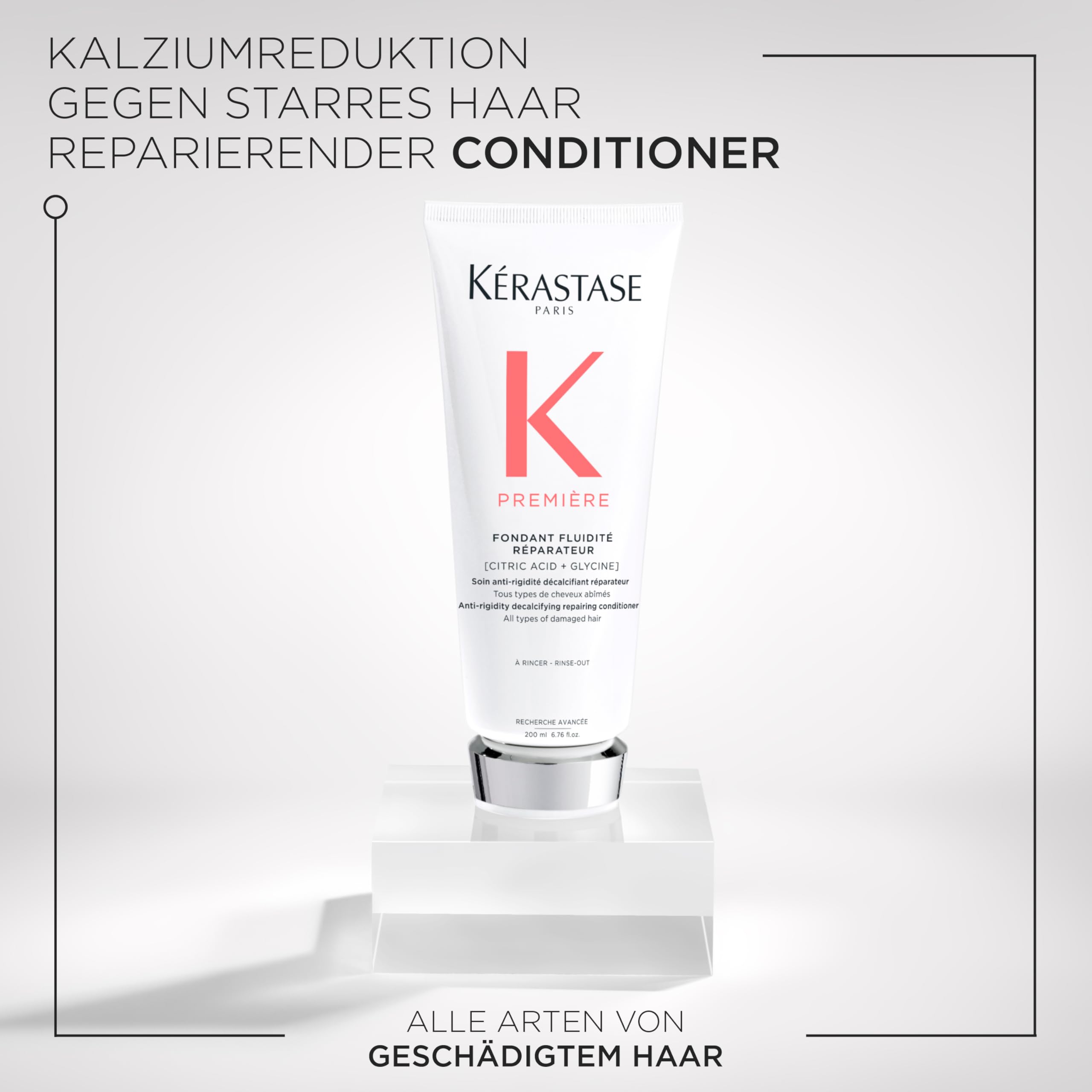 Kérastase Première, Reparierende und kalziumreduzierende Spülung für geschädigtes Haar, Mit Zitronensäure und Glycin, Fondant Fluidité Réparateur Conditioner, 200 ml