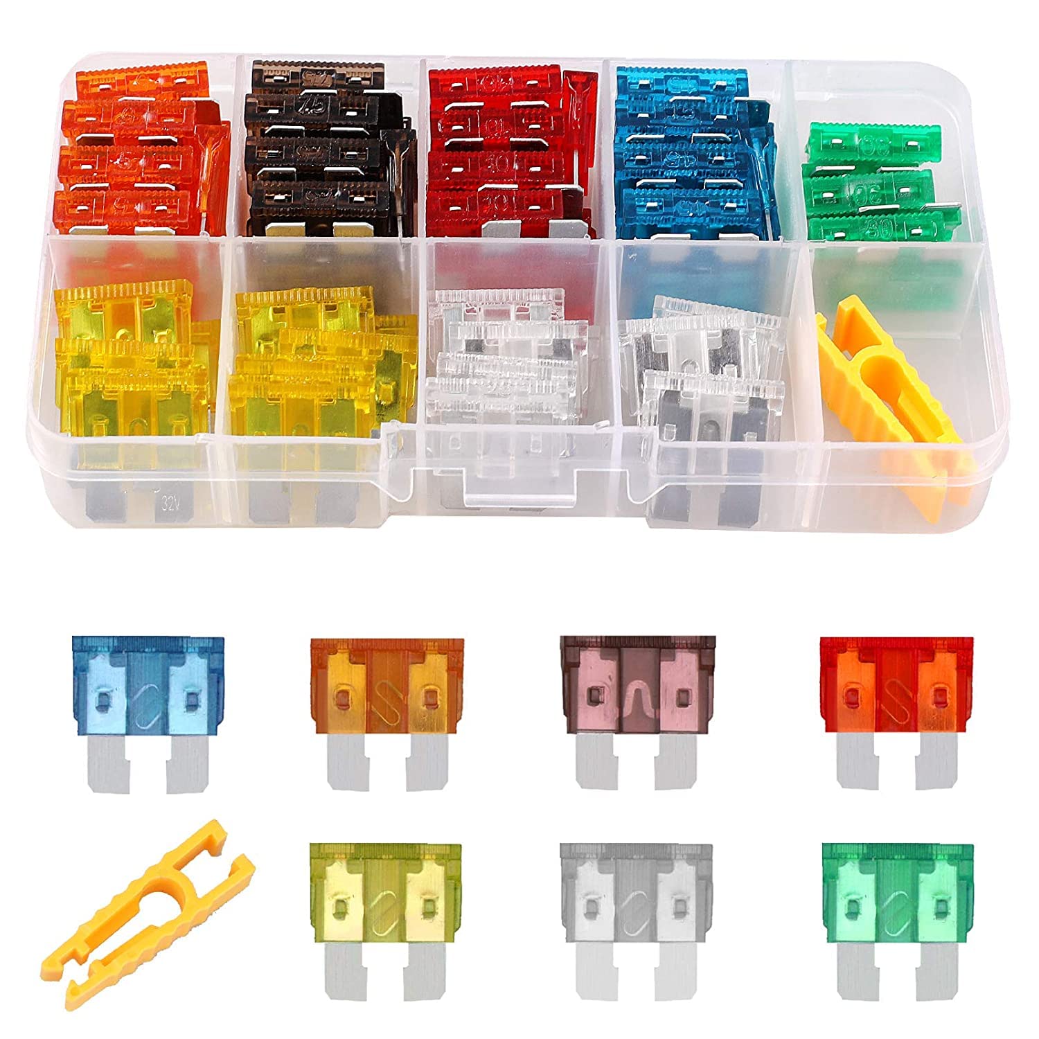 Car Fuse Kit - 60PCS Assorted Blade Fuses (5A-30A) With Storage Case and Fuse Clip