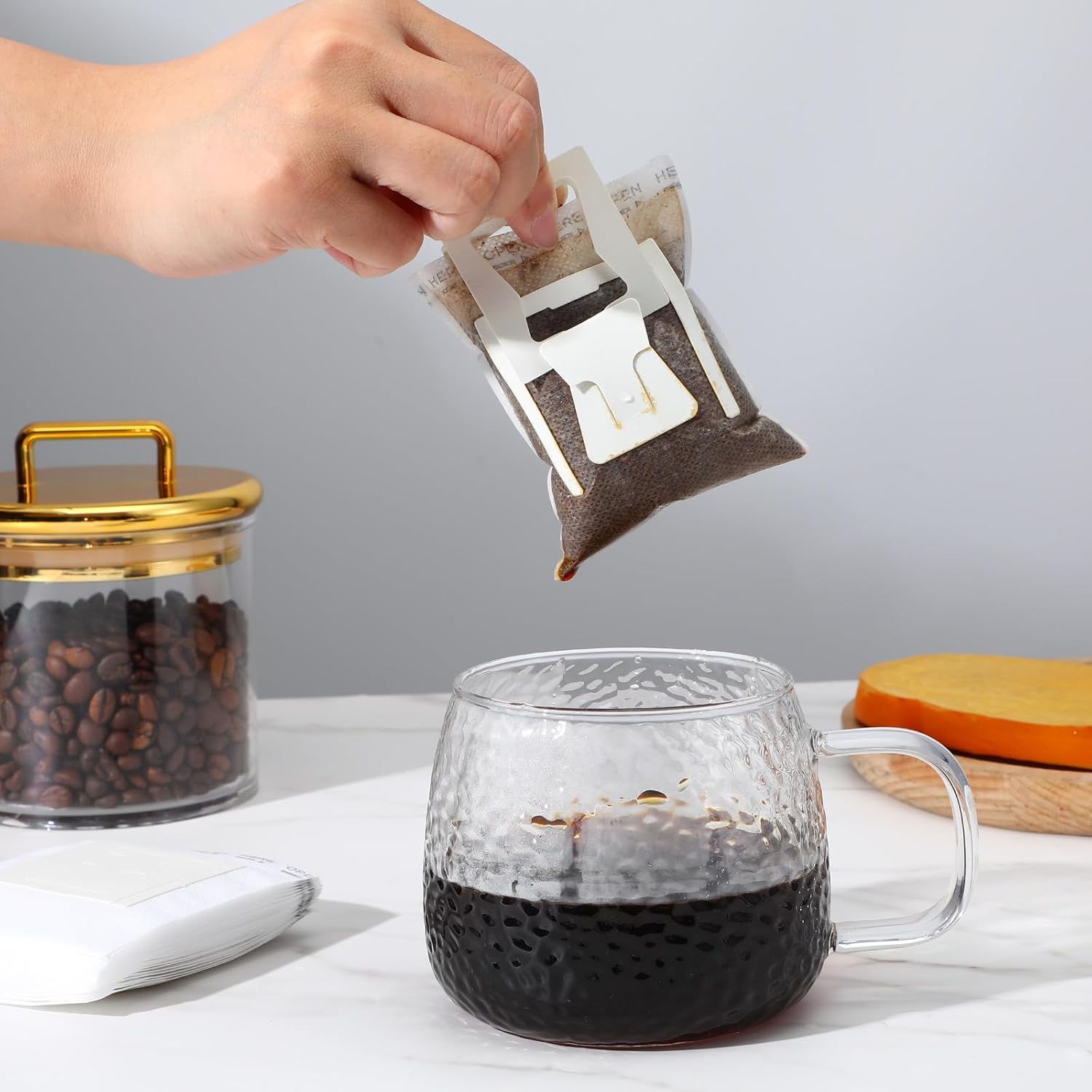 300 Pcs Portable Coffee Filter Paper Bag, Disposable Hanging Ear Drip Coffee Bags Single Serve Drip Cafe Filters for Home Office Travel Camping