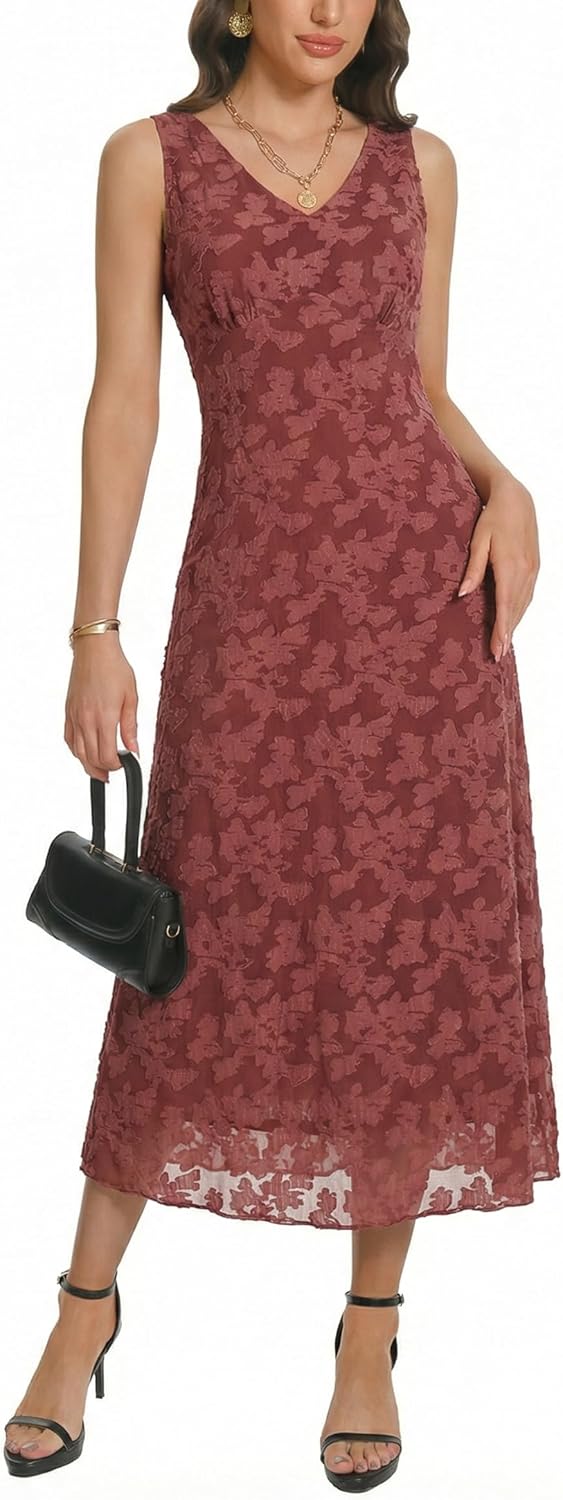 Women's Sexy V Neck Sleeveless Mesh Maxi Dresses Summer Casual Elegant Long Floral Dress Wedding Guest Cocktail Party - Image 4