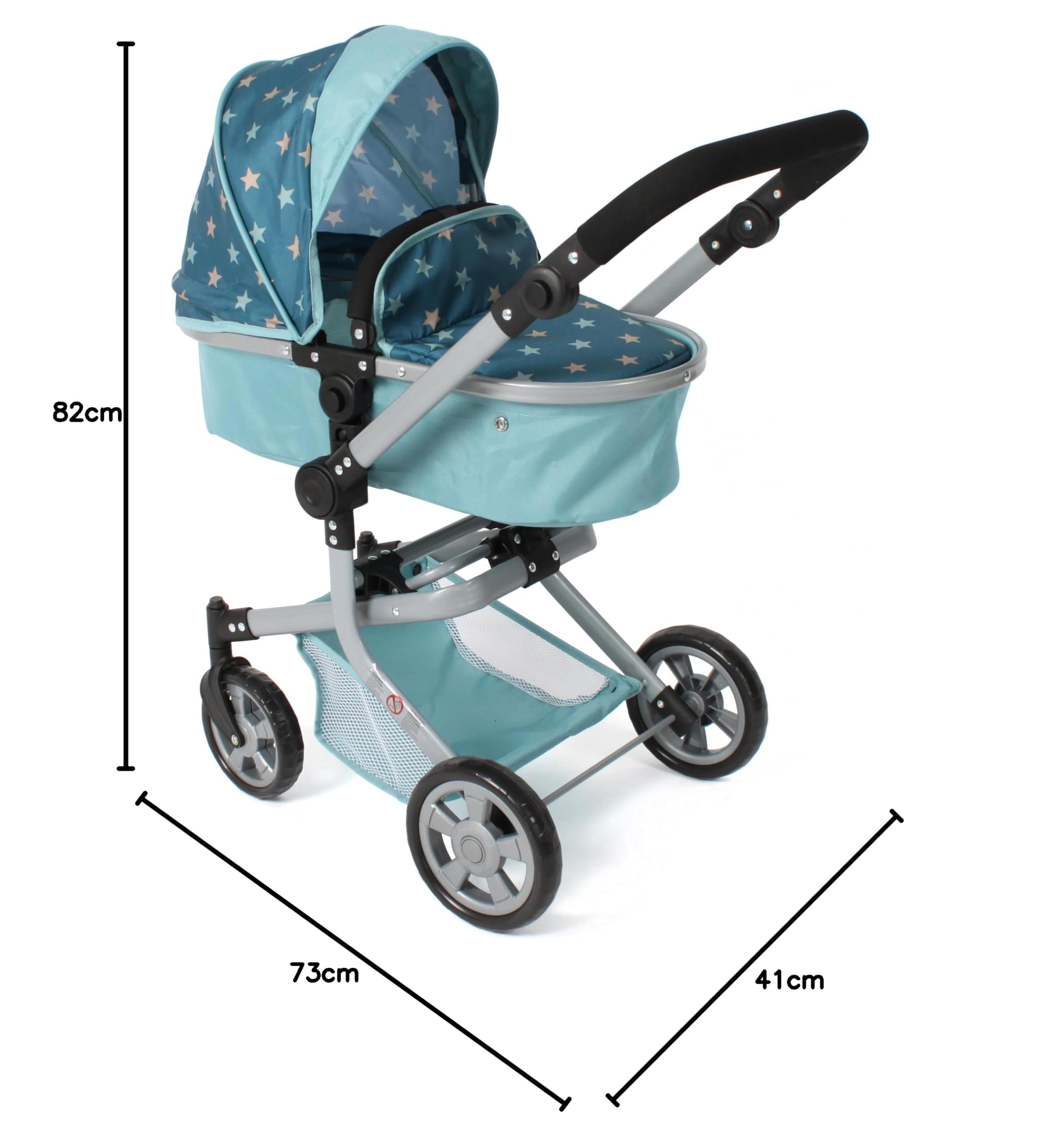 Bayer Chic 2000® Passeggino per bambole 2 in 1 Mika – stelle turchesi – pieghevole – manico regolabile in altezza 47 – 80 cm – struttura moderna – Bambole fino a 52 cm – 4 – 8 J, Flowers