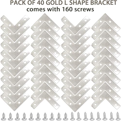 Miniatura 7 de Joyangy Paquete de 40 soportes de esquina dorados en L, soportes de esquina de hierro decorativos pequeños de 1.5 x 1.5 pulgadas para madera,